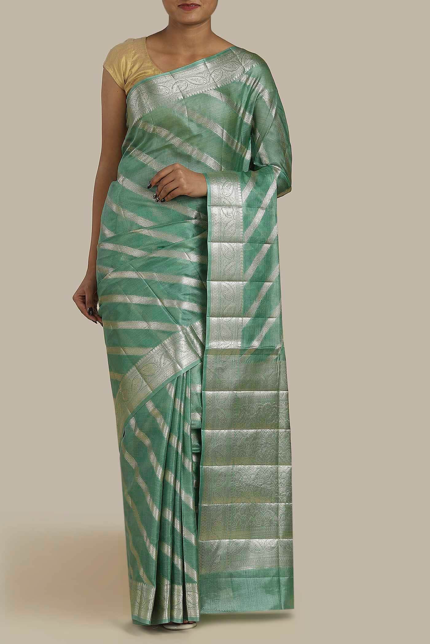 Green Banarasi Raw Silk Saree