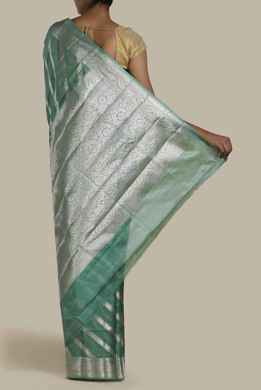 Green Banarasi Raw Silk Saree