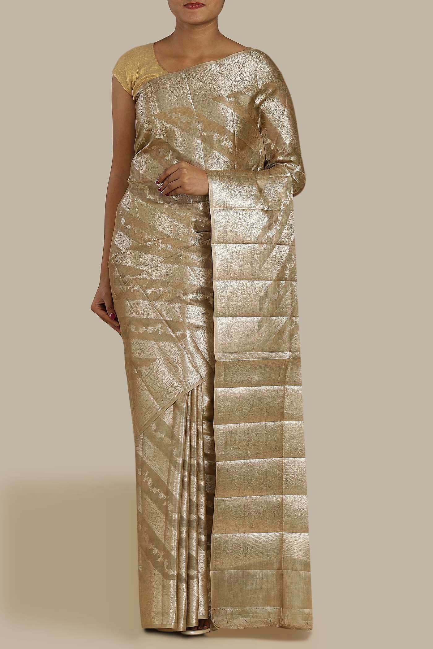 Beige Banarasi Tussar Silk Saree