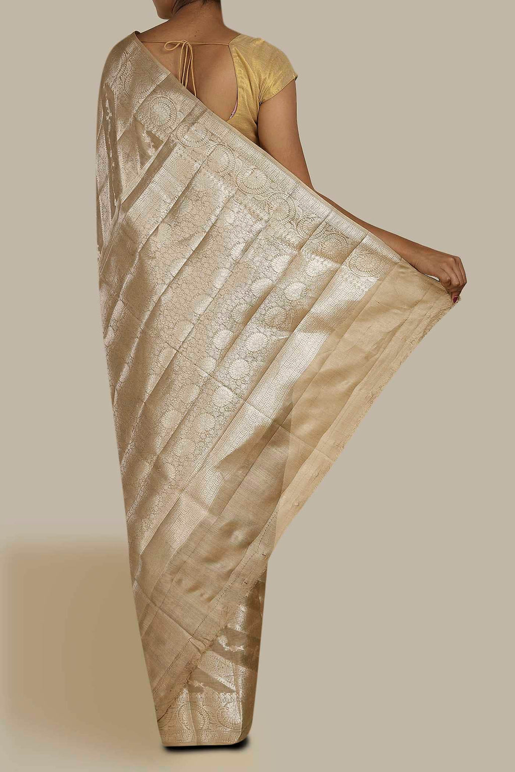 Beige Banarasi Tussar Silk Saree
