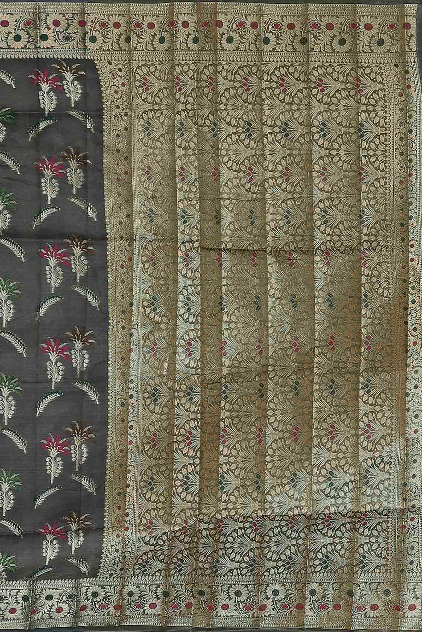 Grey Banarasi Tussar Silk Saree