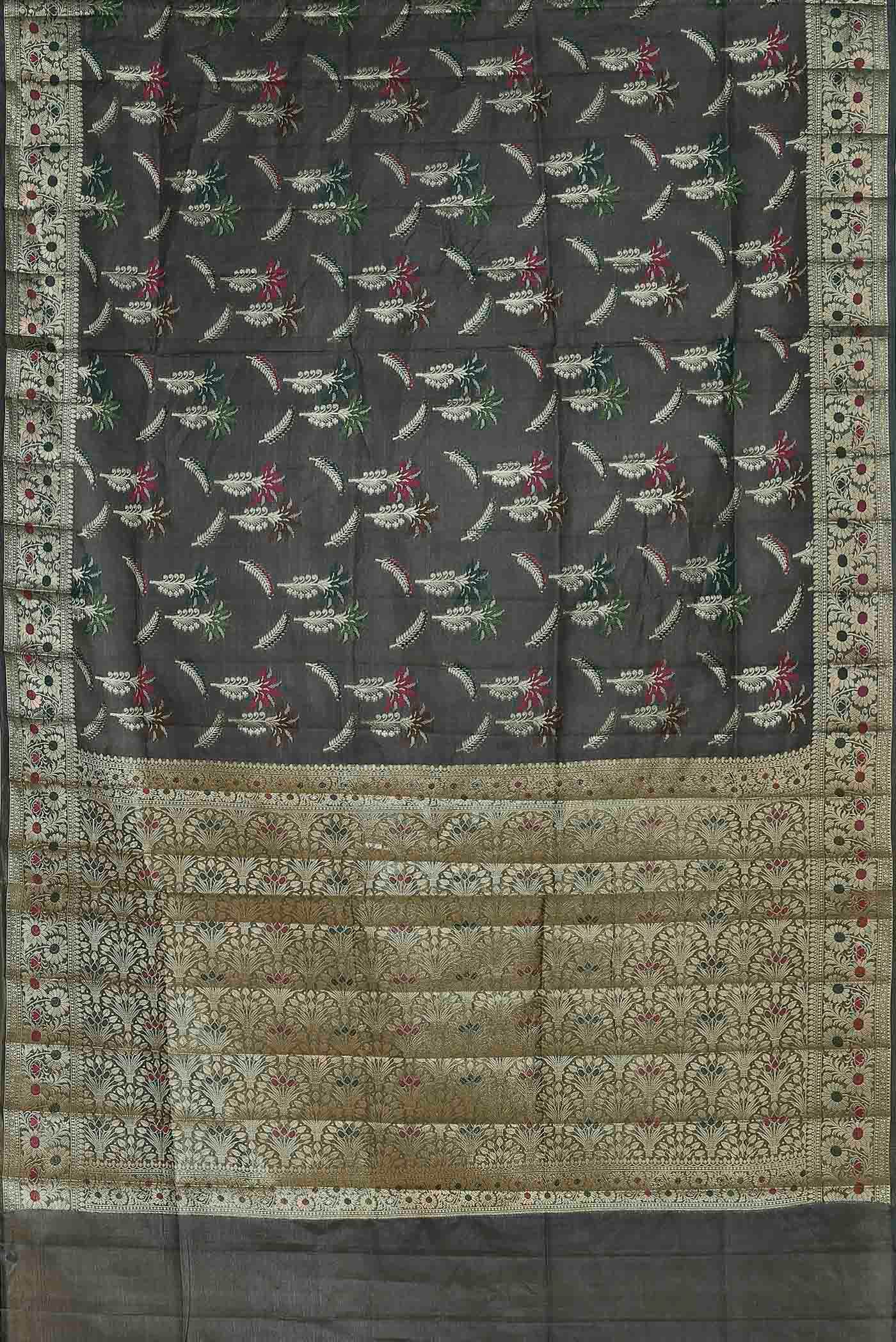 Grey Banarasi Tussar Silk Saree