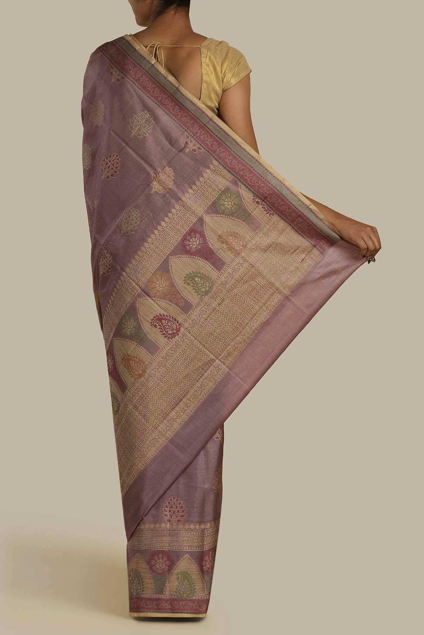 Mauve Banarasi Tussar Silk Saree