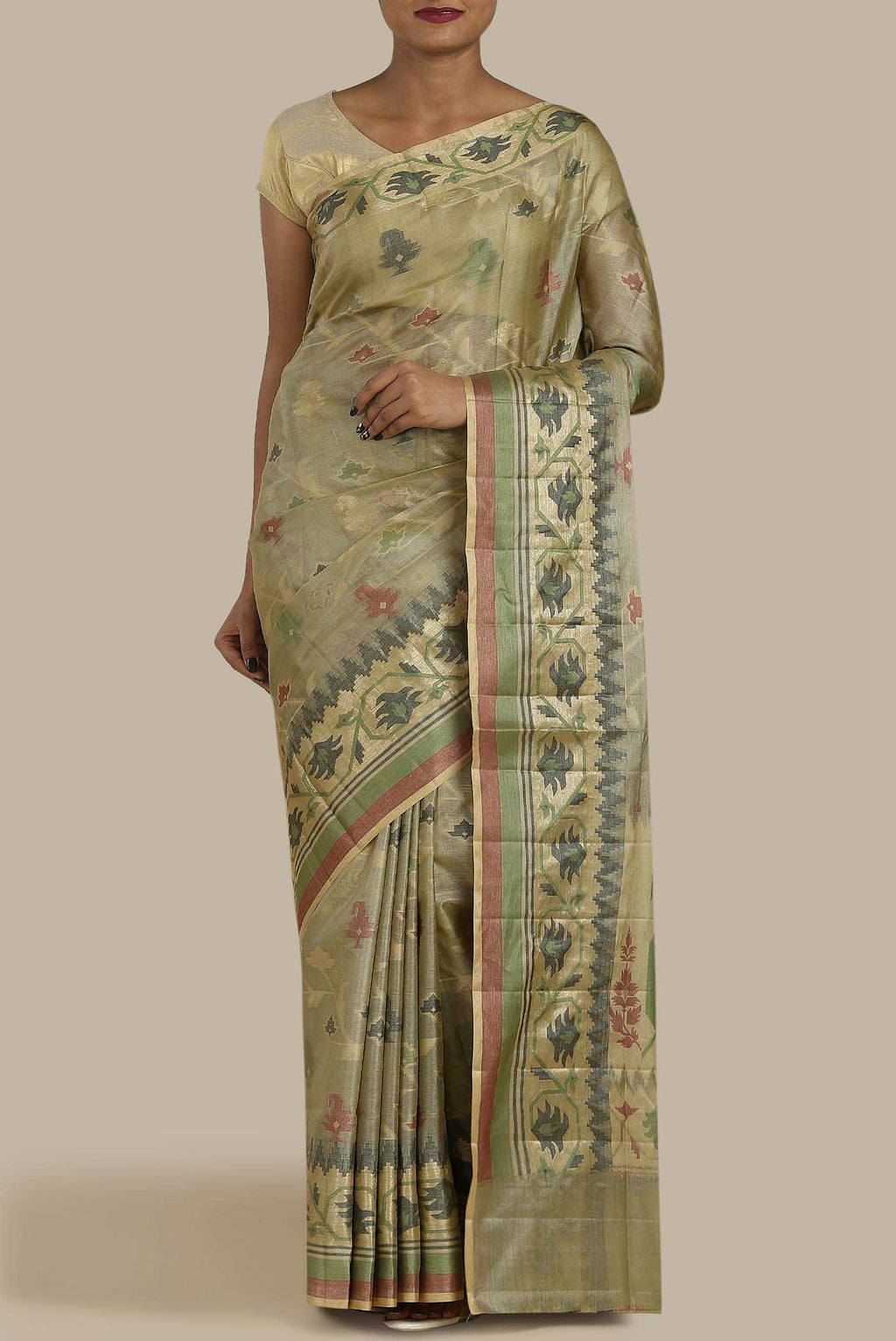 Beige Banarasi Tussar Silk Saree