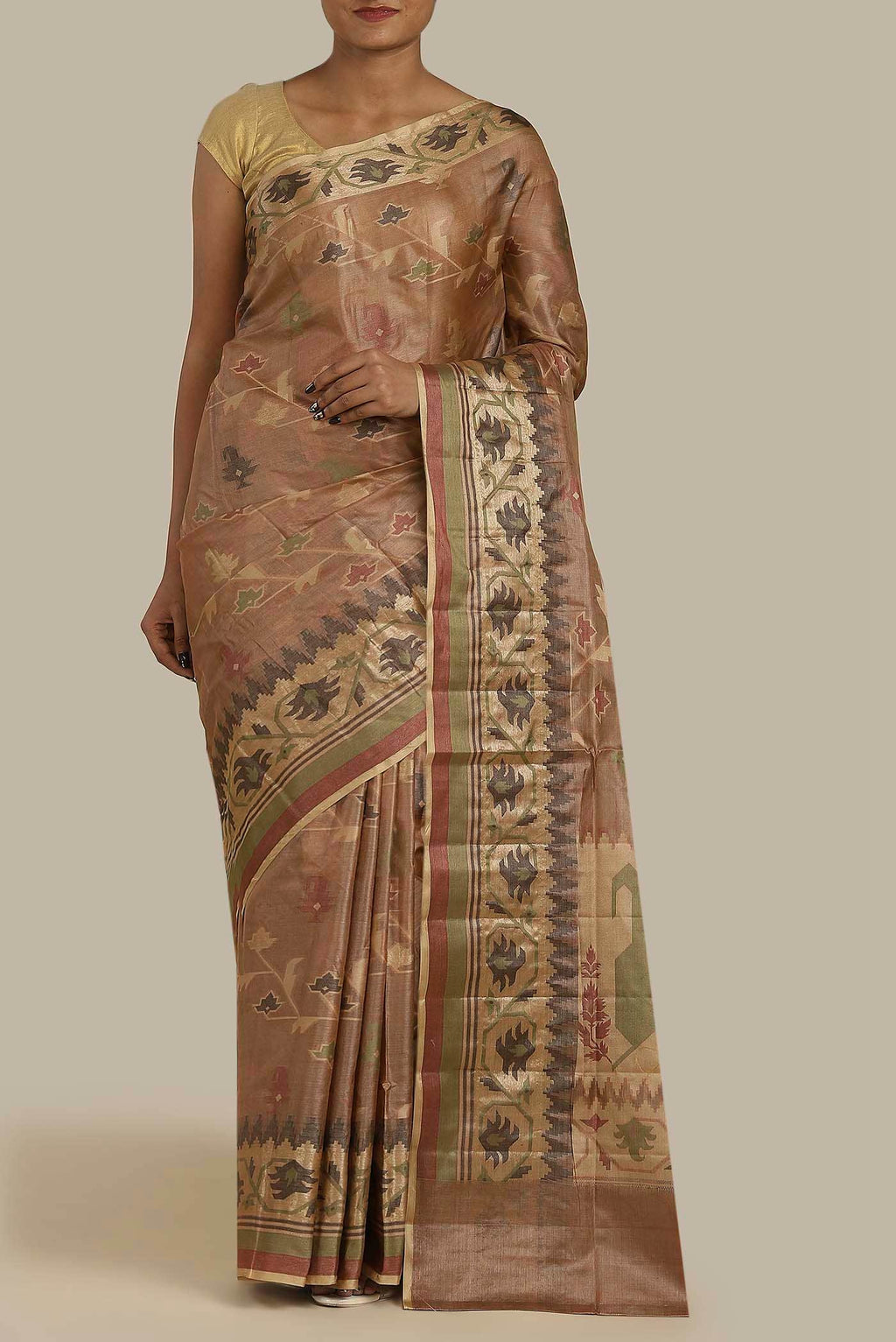 Brown Banarasi Tussar Silk Saree