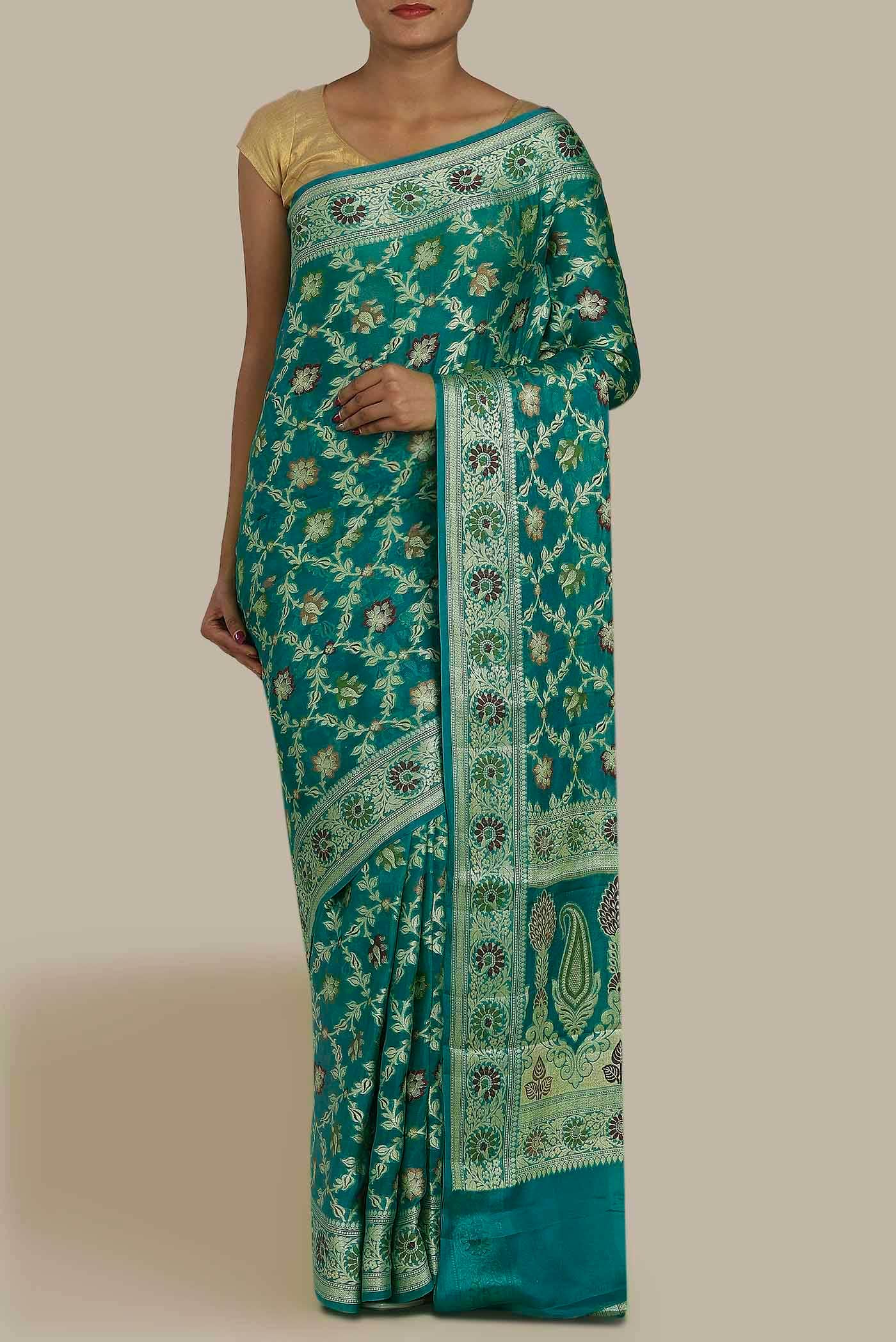 Green Banarasi Georgette Saree