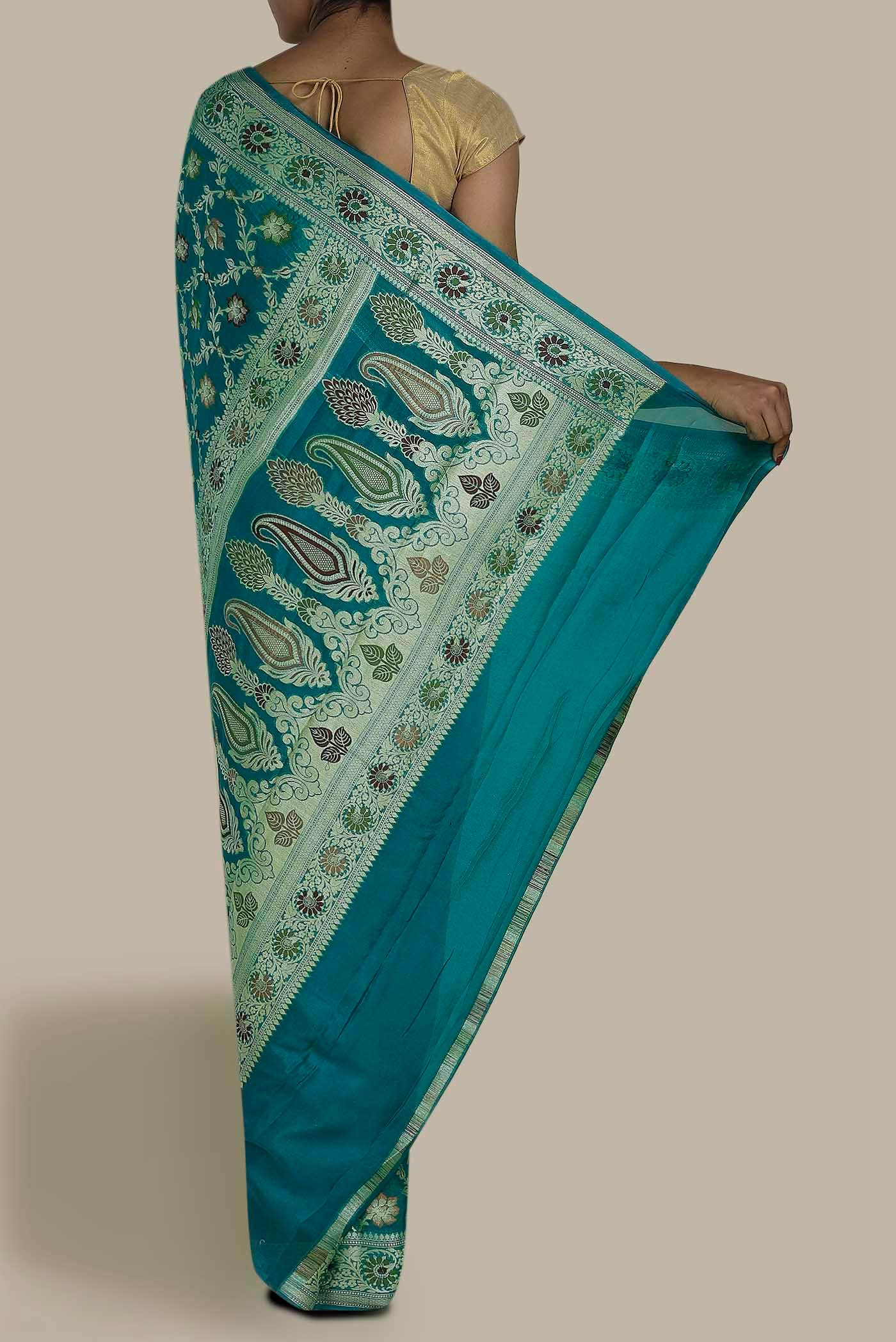 Green Banarasi Georgette Saree