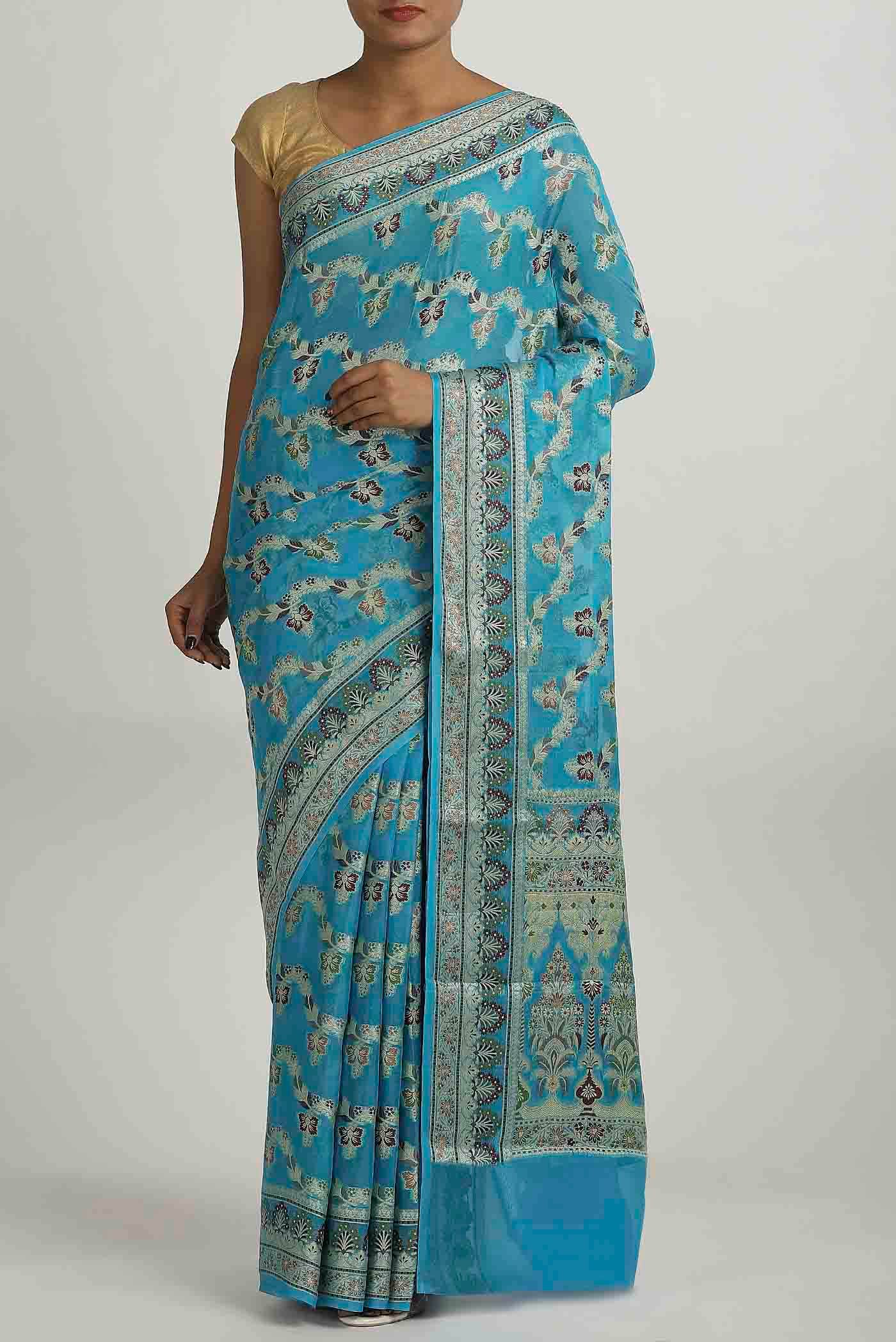 Blue Banarasi Georgette Saree