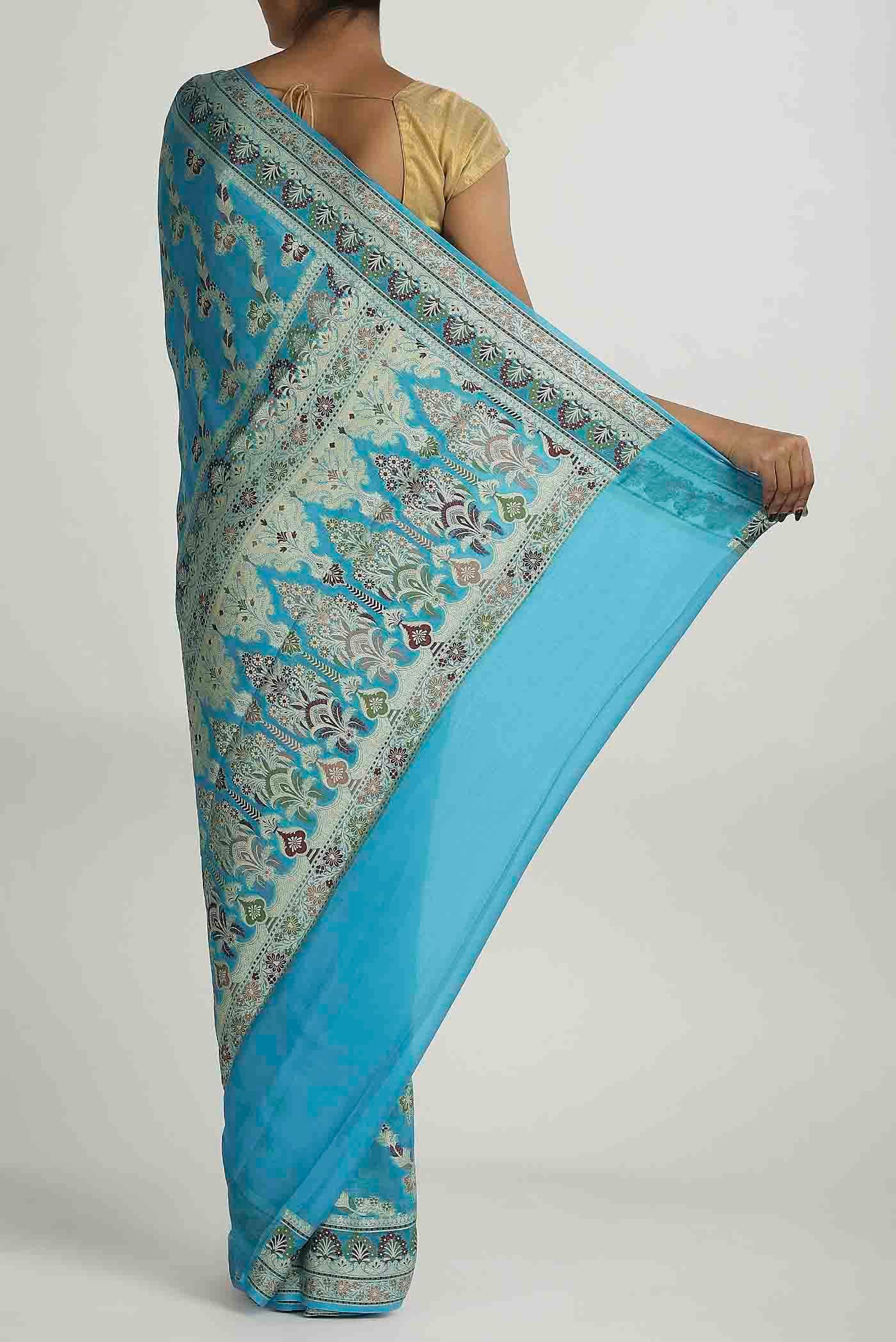 Blue Banarasi Georgette Saree