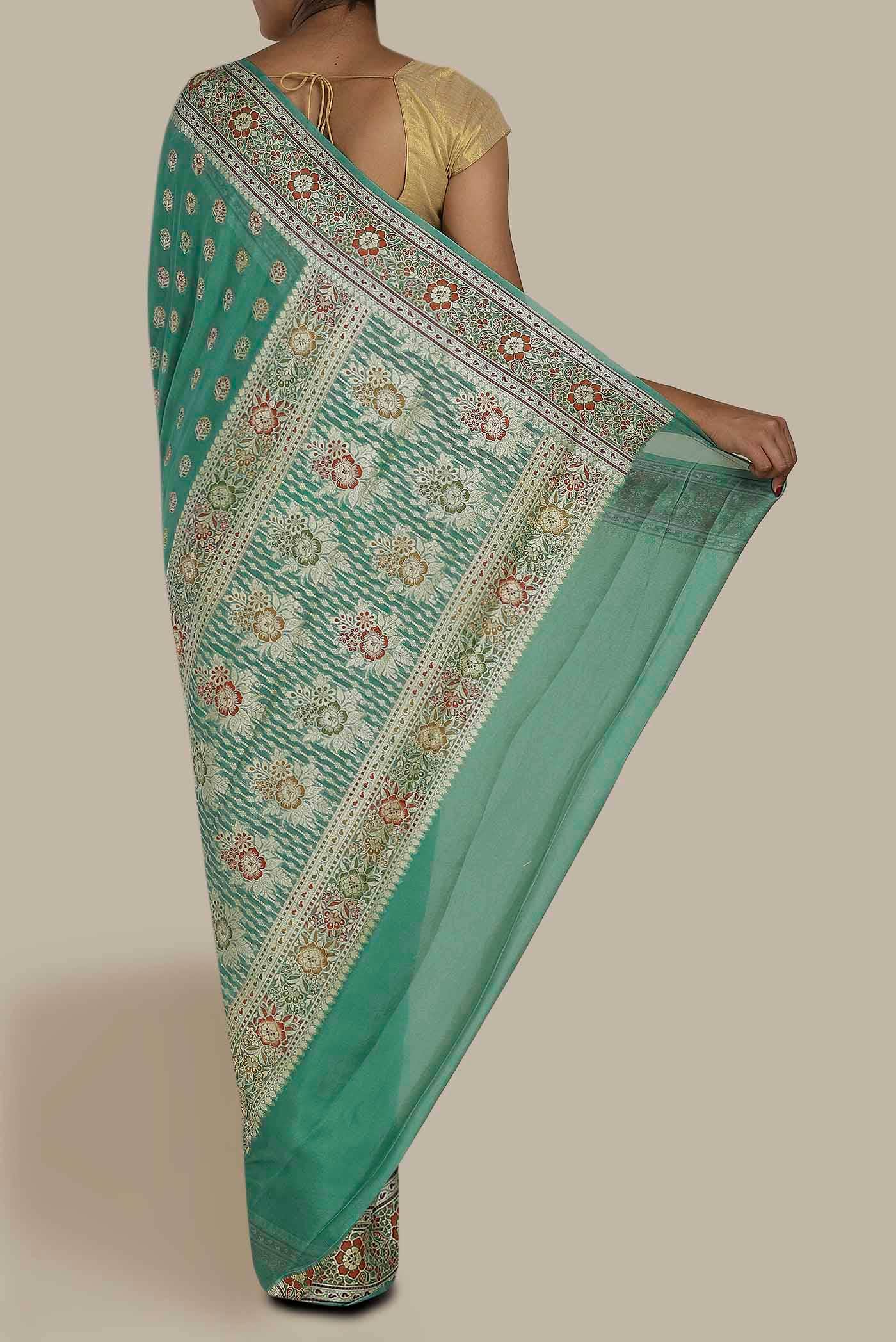 Green Banarasi Georgette Saree