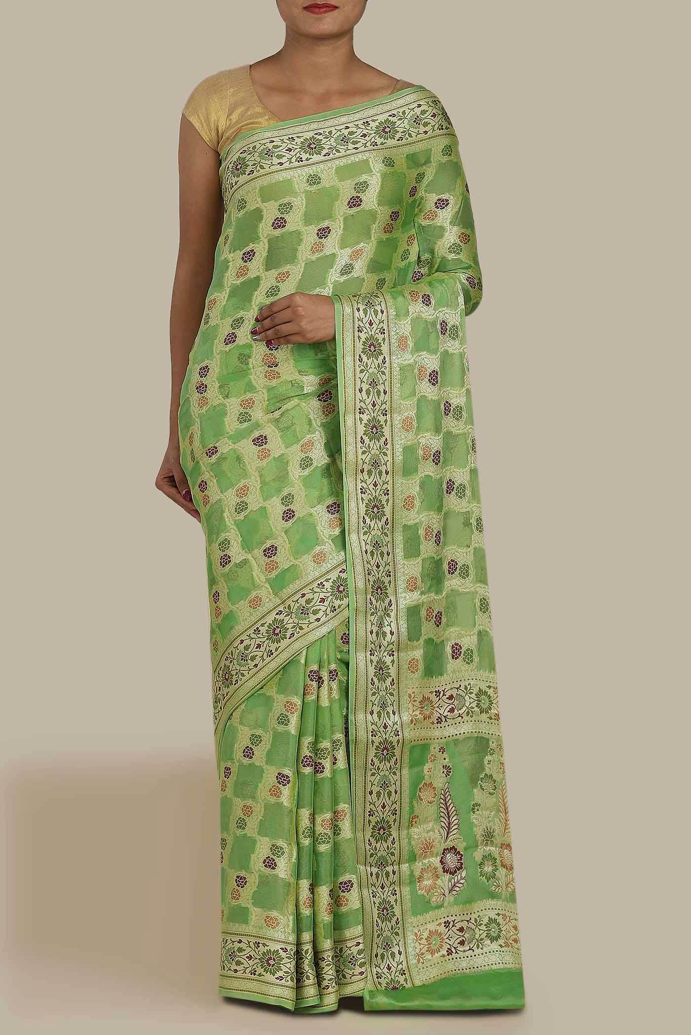 Green Banarasi Georgette Saree
