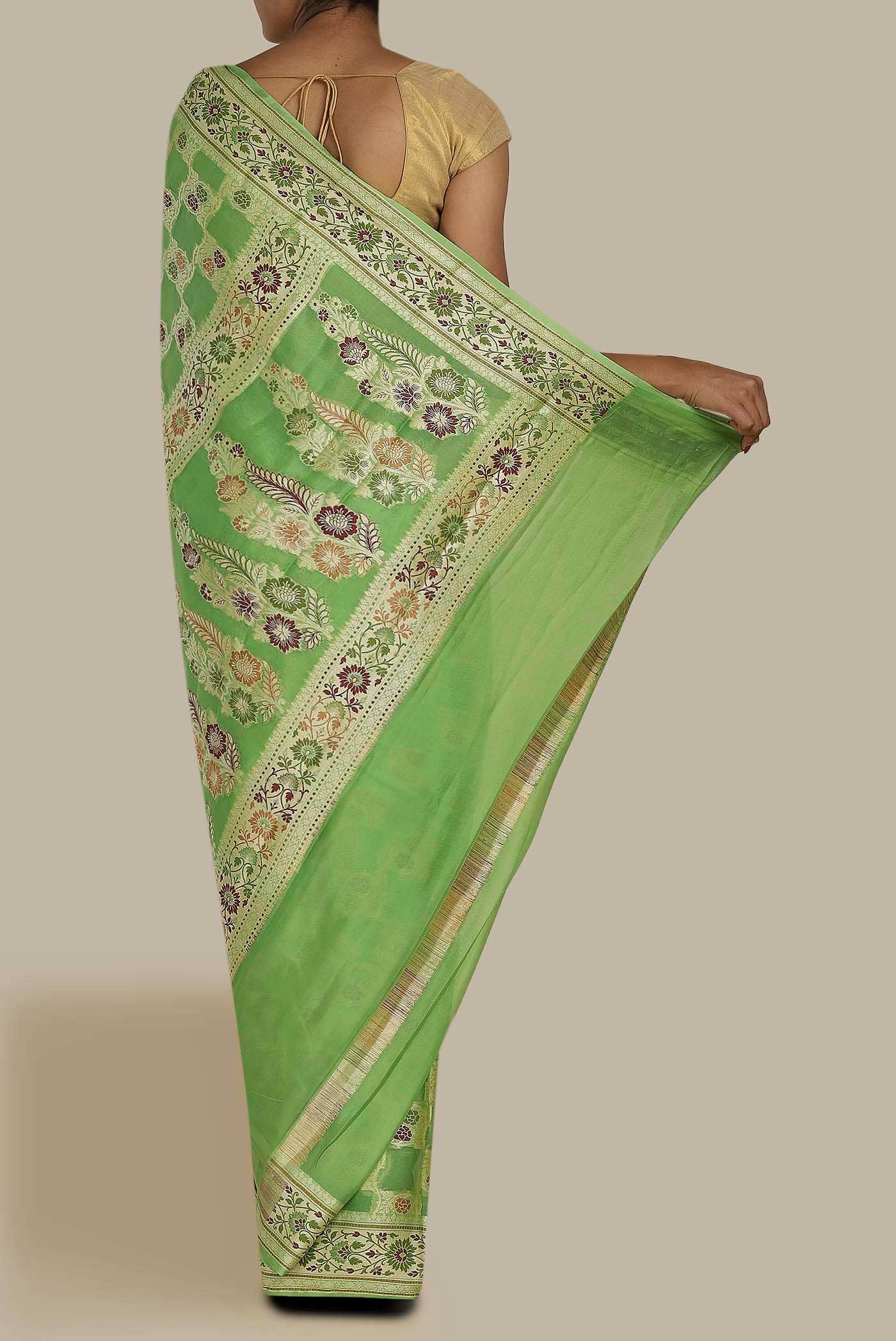Green Banarasi Georgette Saree