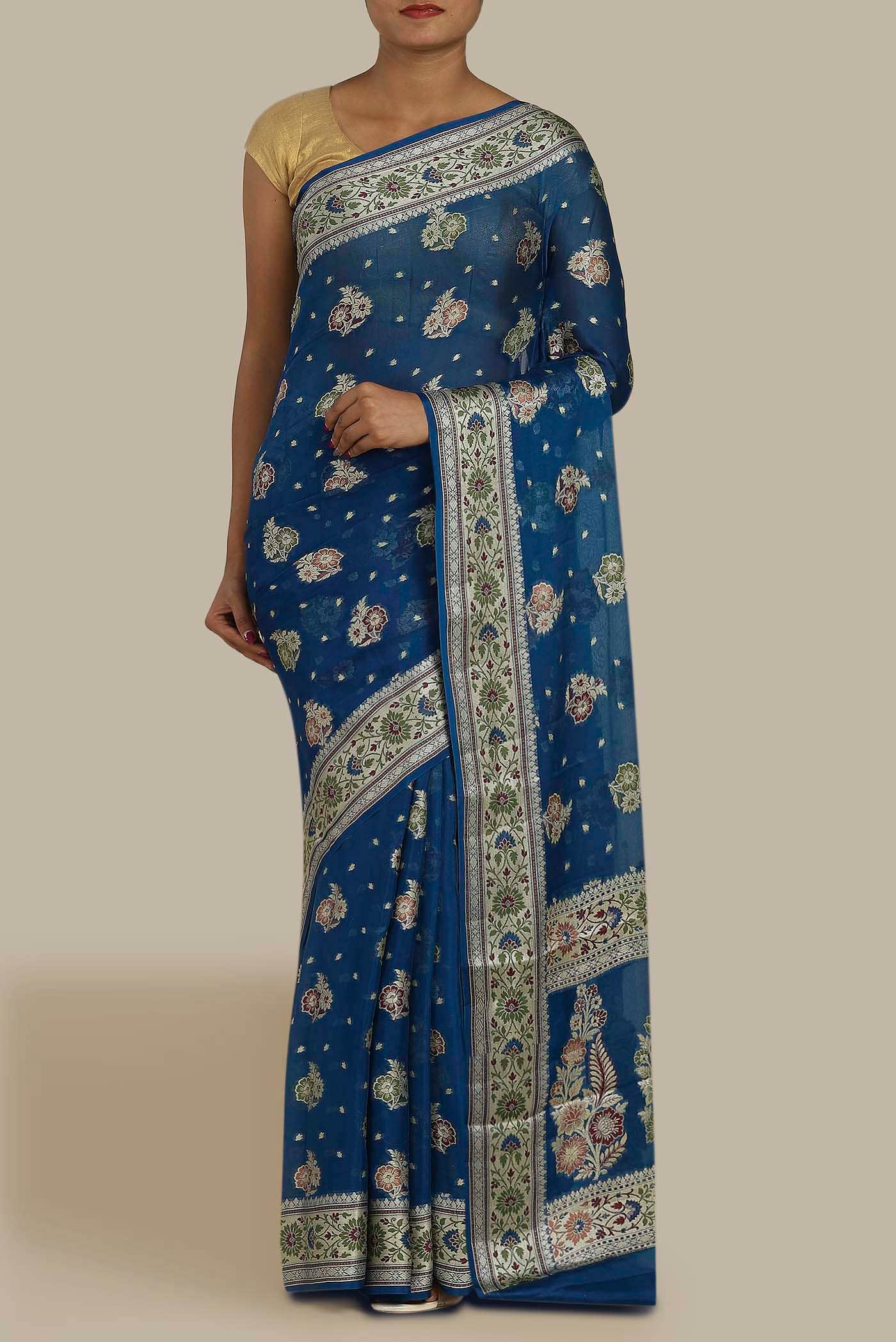 Blue Banarasi Georgette Saree