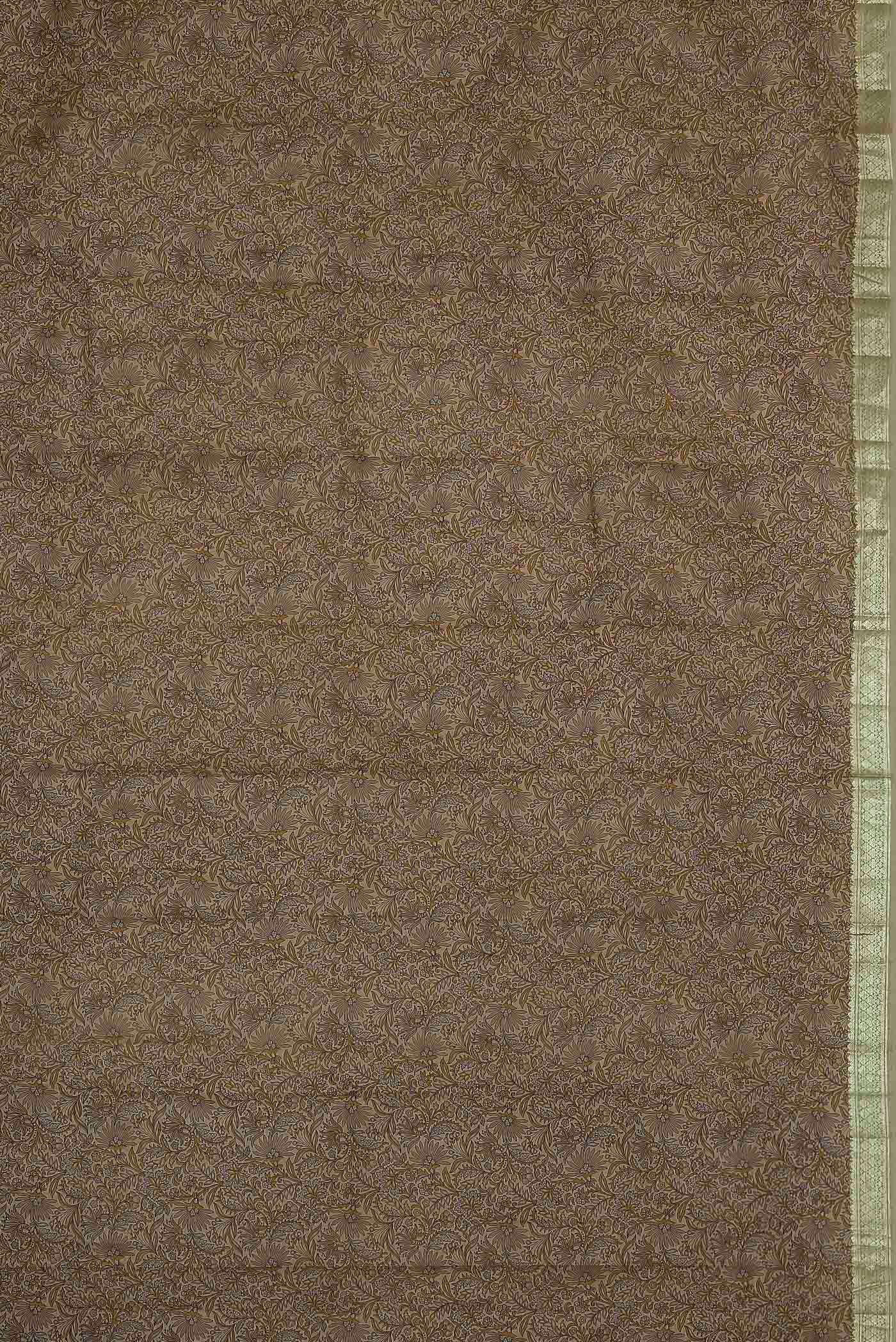 Beige Printed Silk Saree