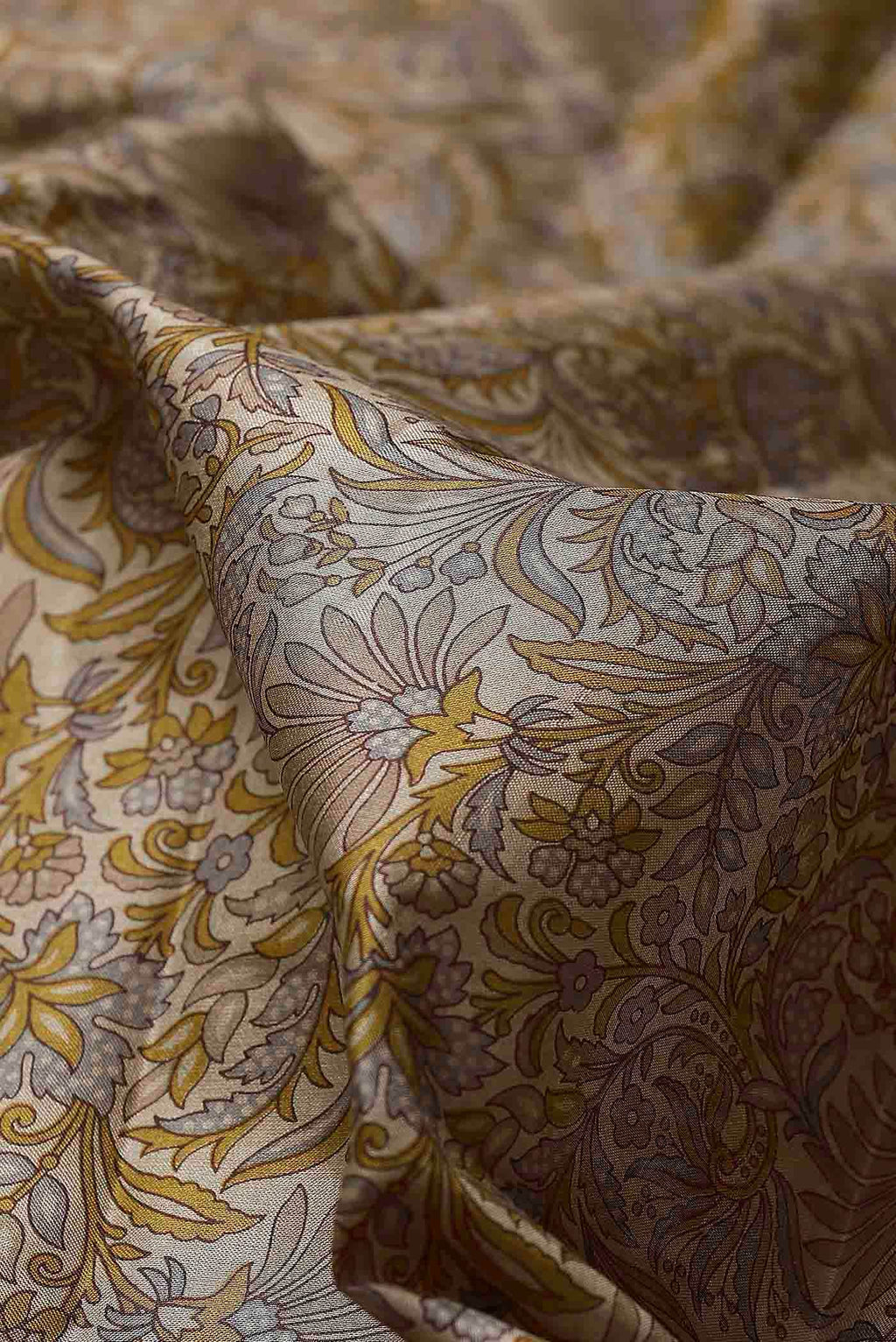 Beige Printed Silk Saree