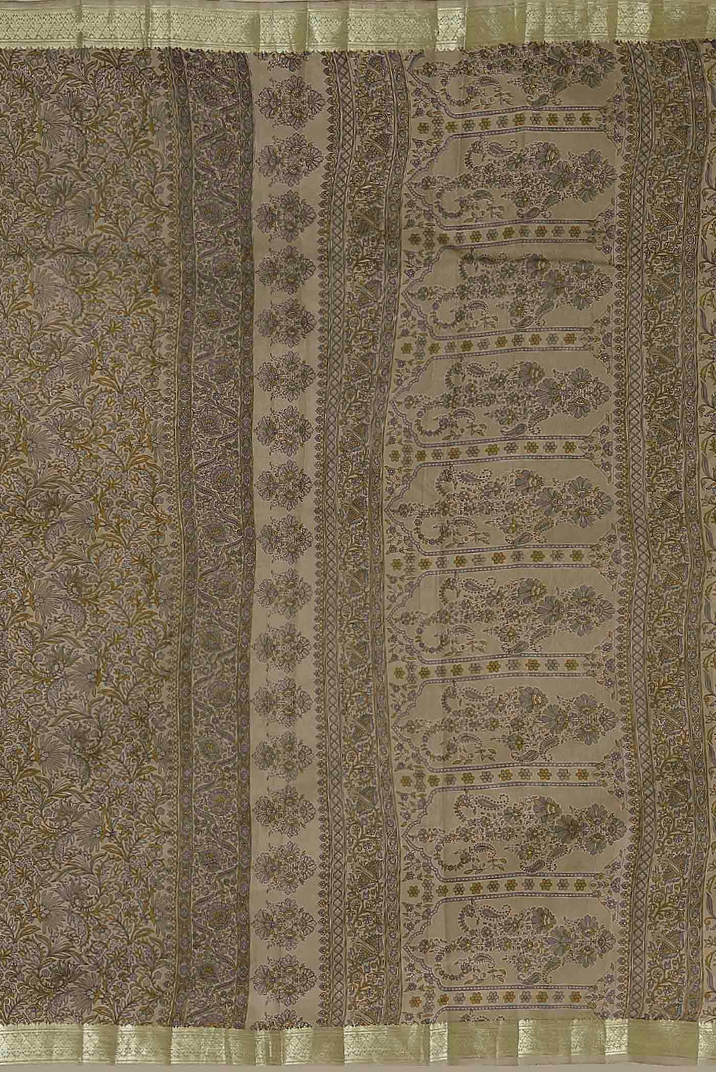 Beige Printed Silk Saree