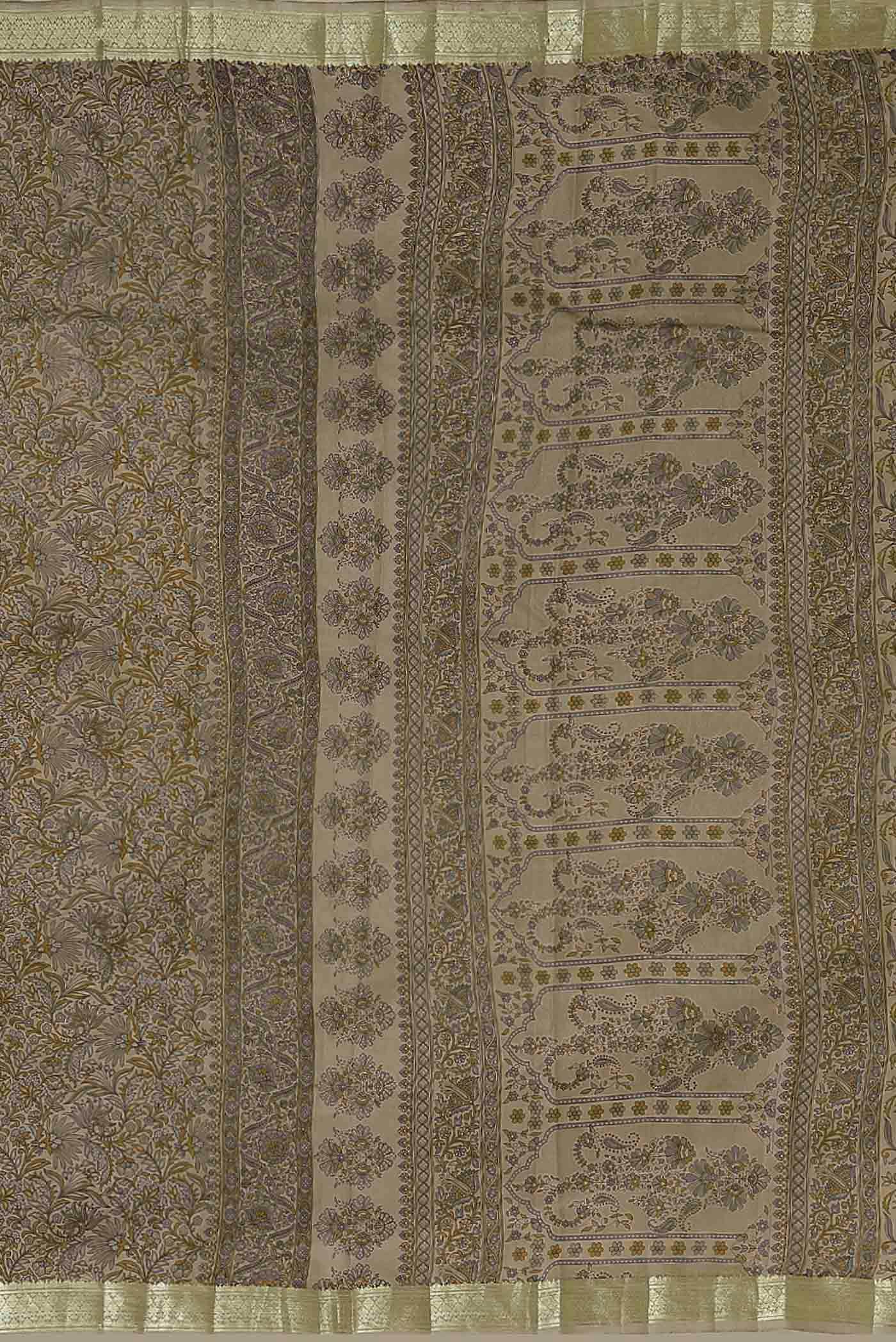 Beige Printed Silk Saree