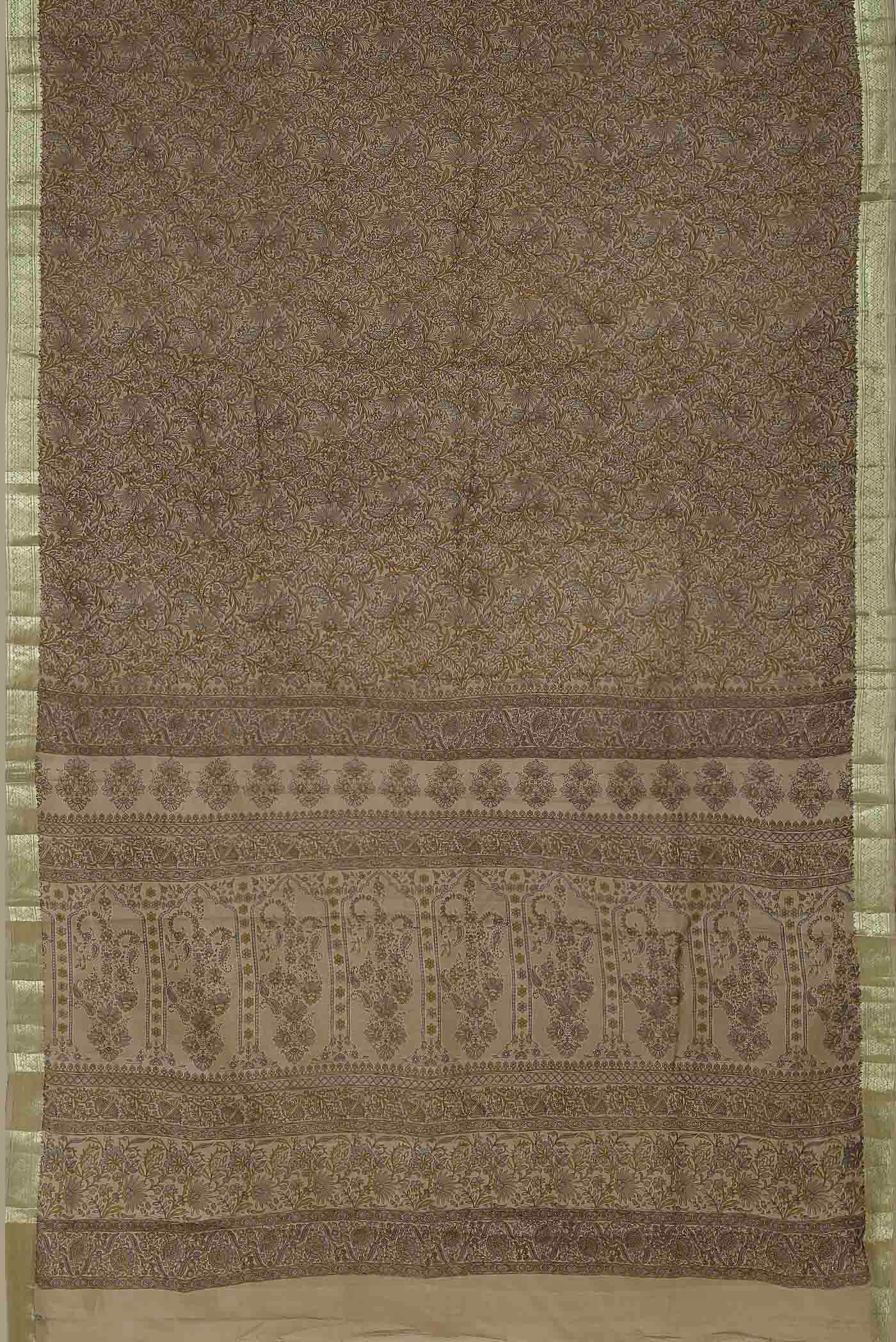 Beige Printed Silk Saree