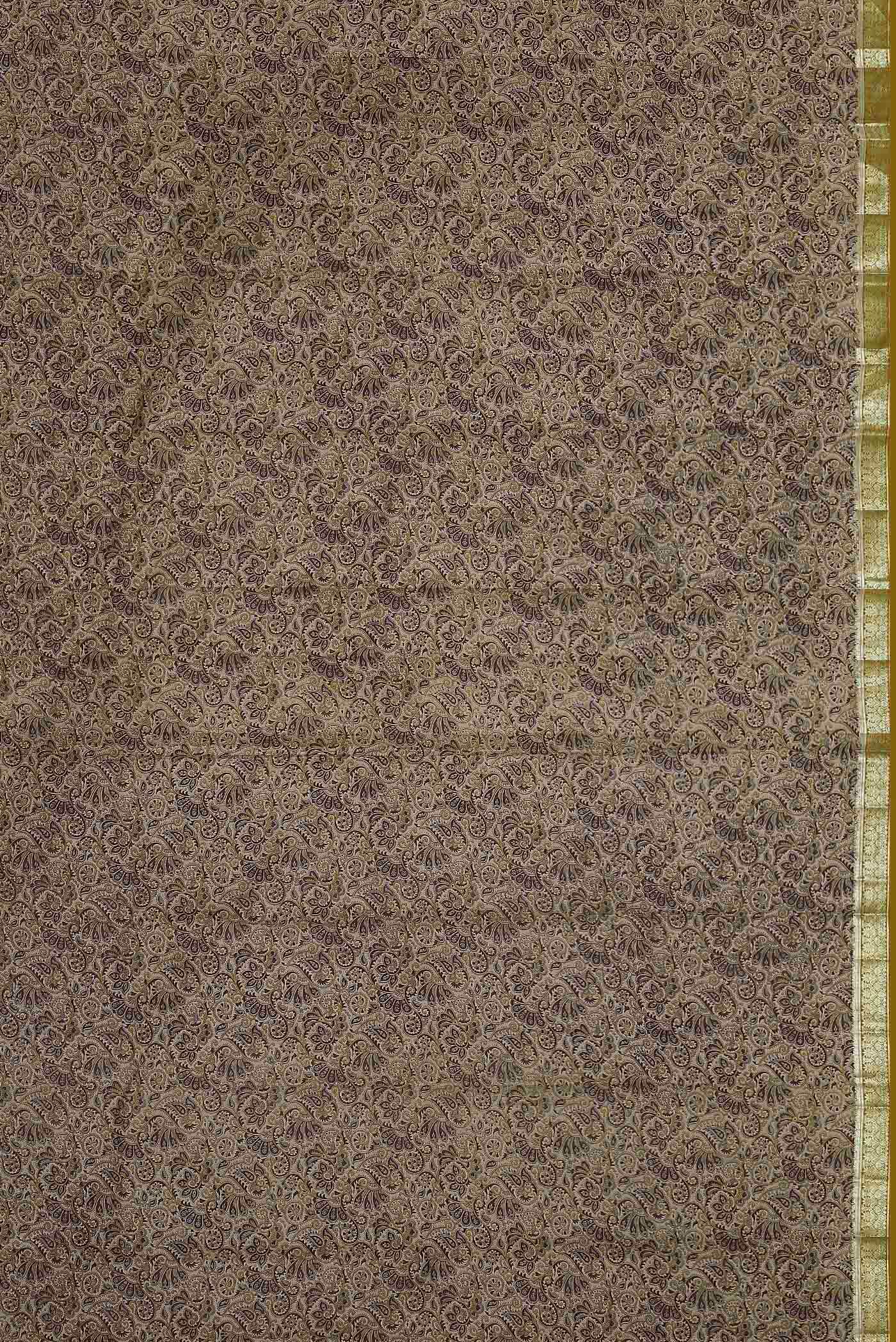 Beige Printed Silk Saree