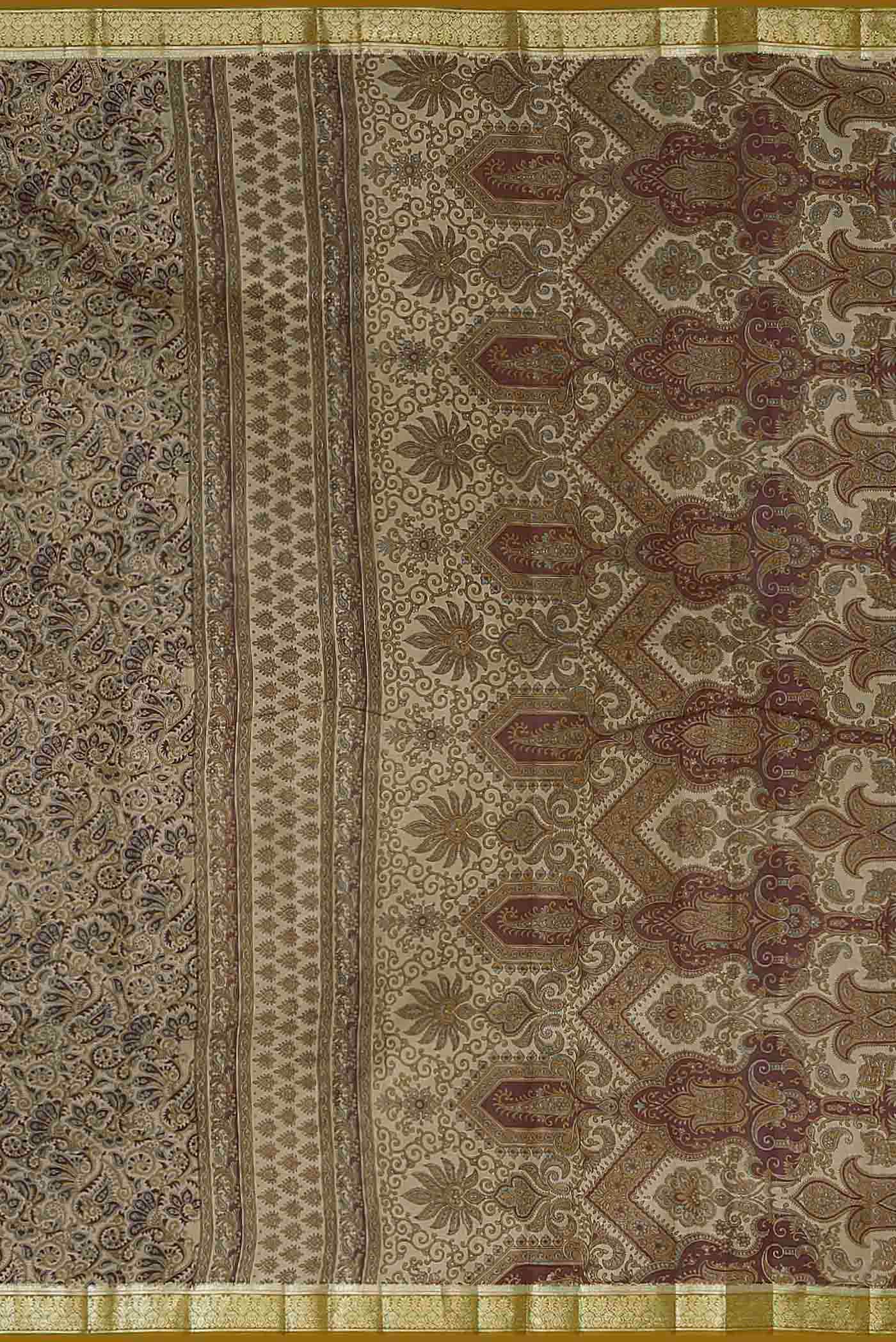 Beige Printed Silk Saree