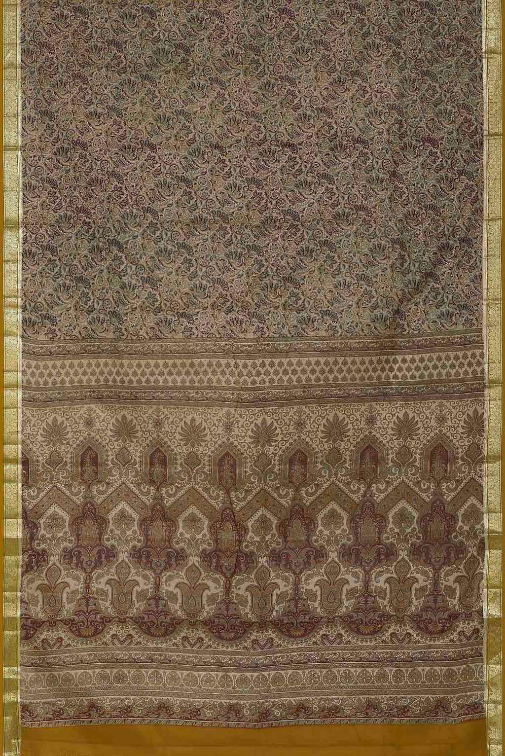 Beige Printed Silk Saree