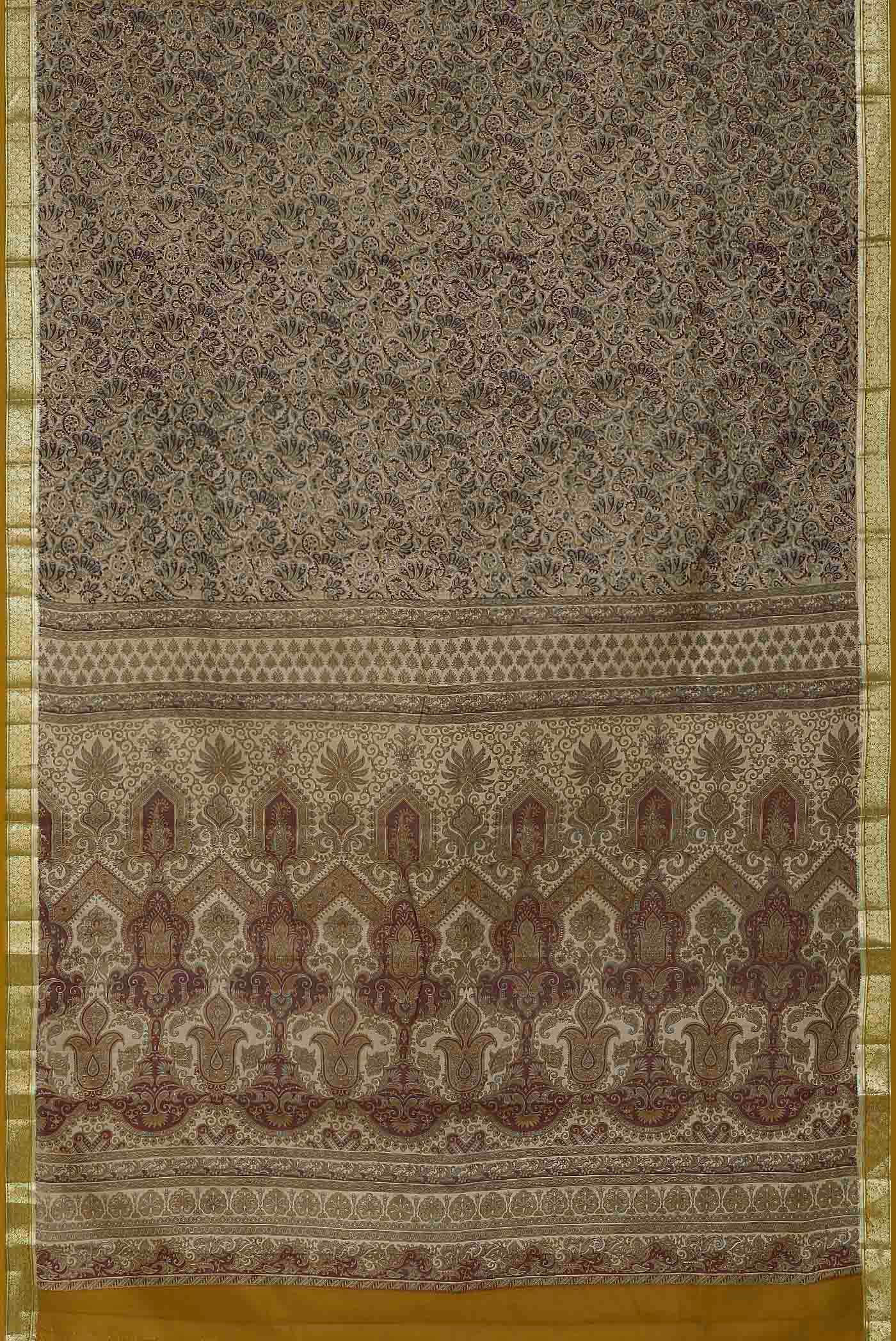 Beige Printed Silk Saree