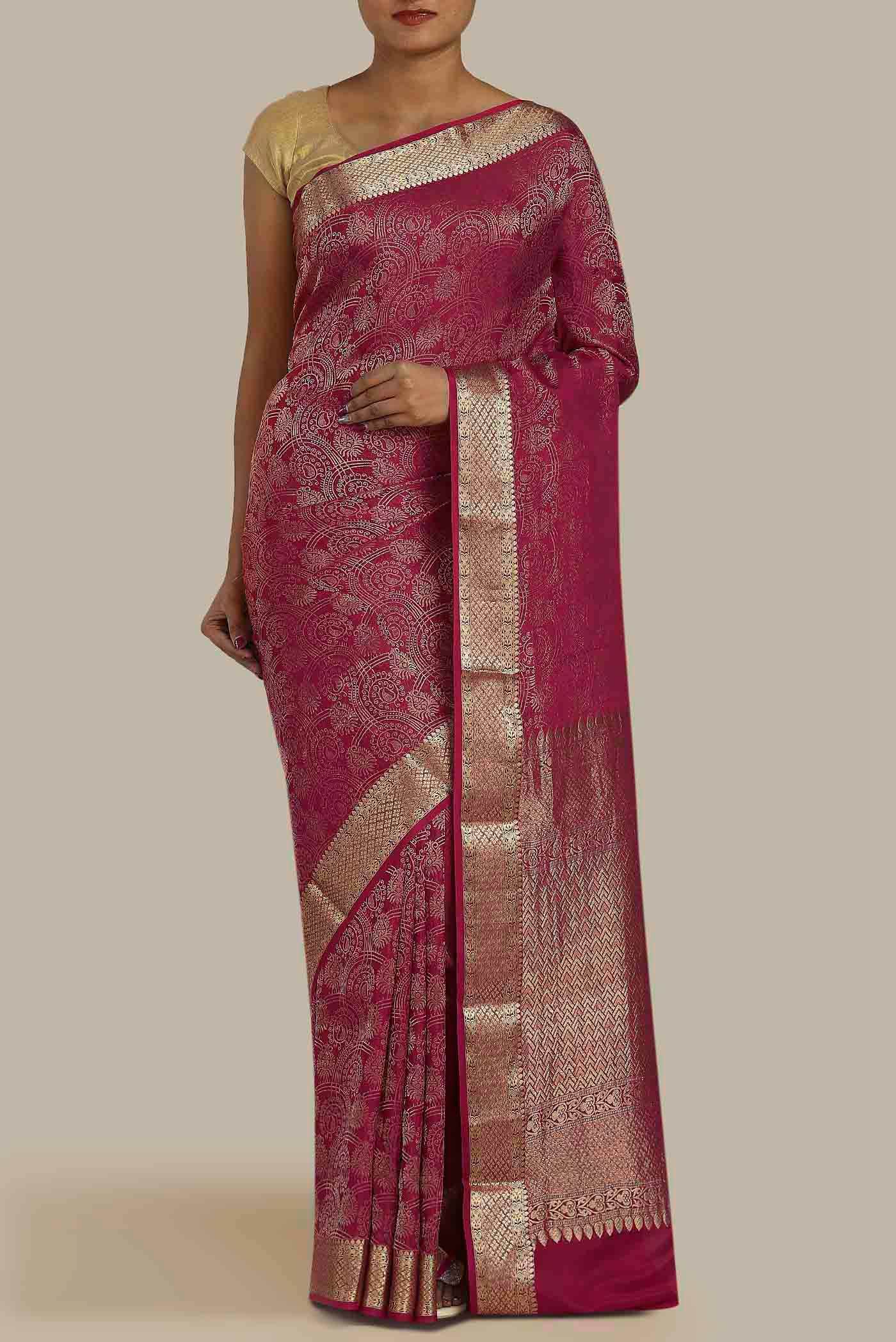 Pink Mysore Crepe Saree