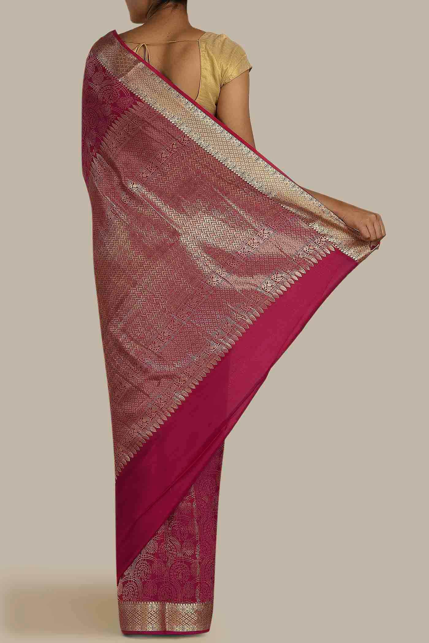 Pink Mysore Crepe Saree