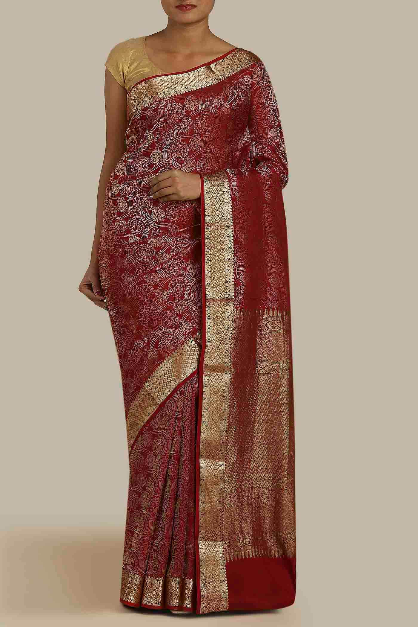 Maroon Mysore Crepe Saree
