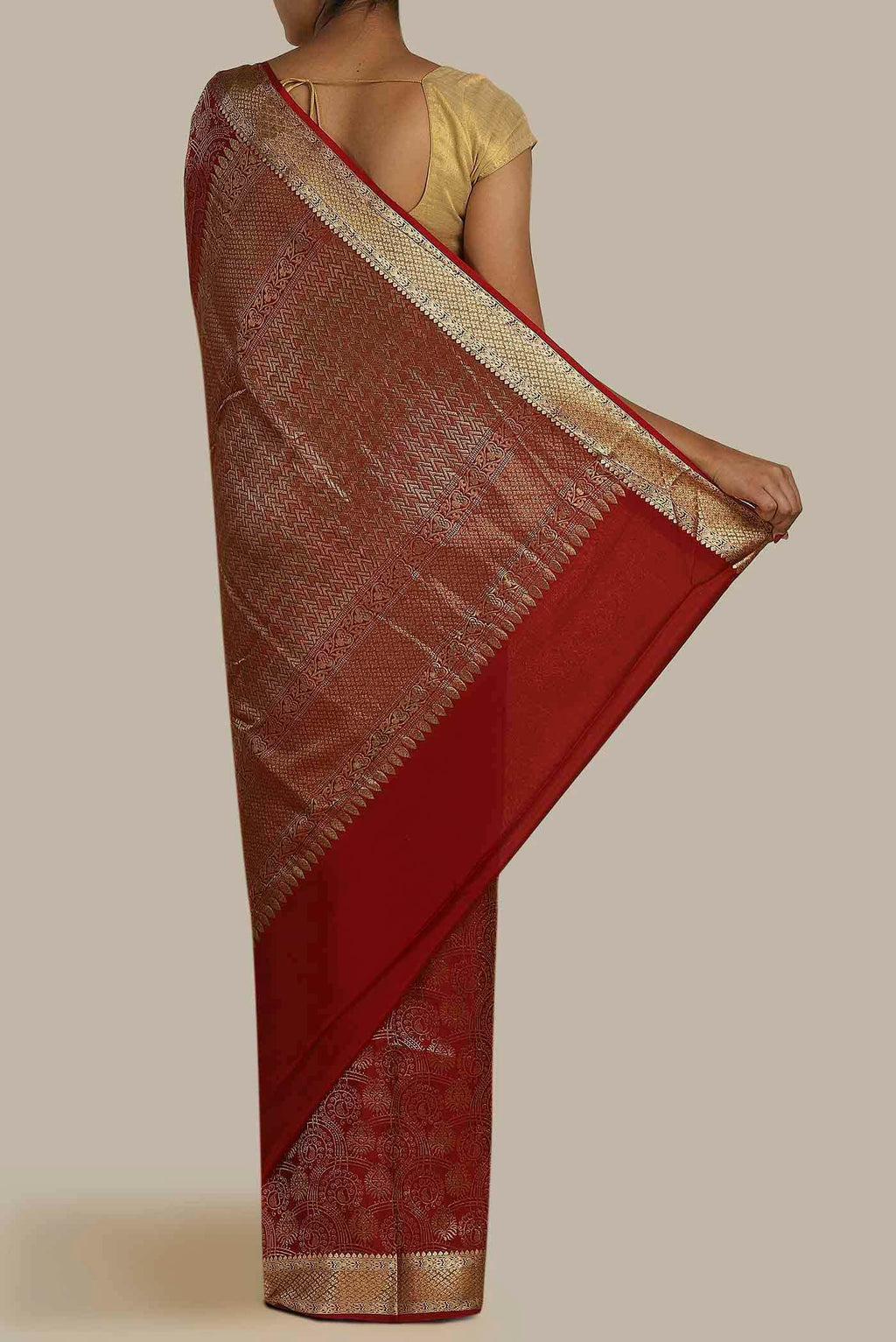 Maroon Mysore Crepe Saree