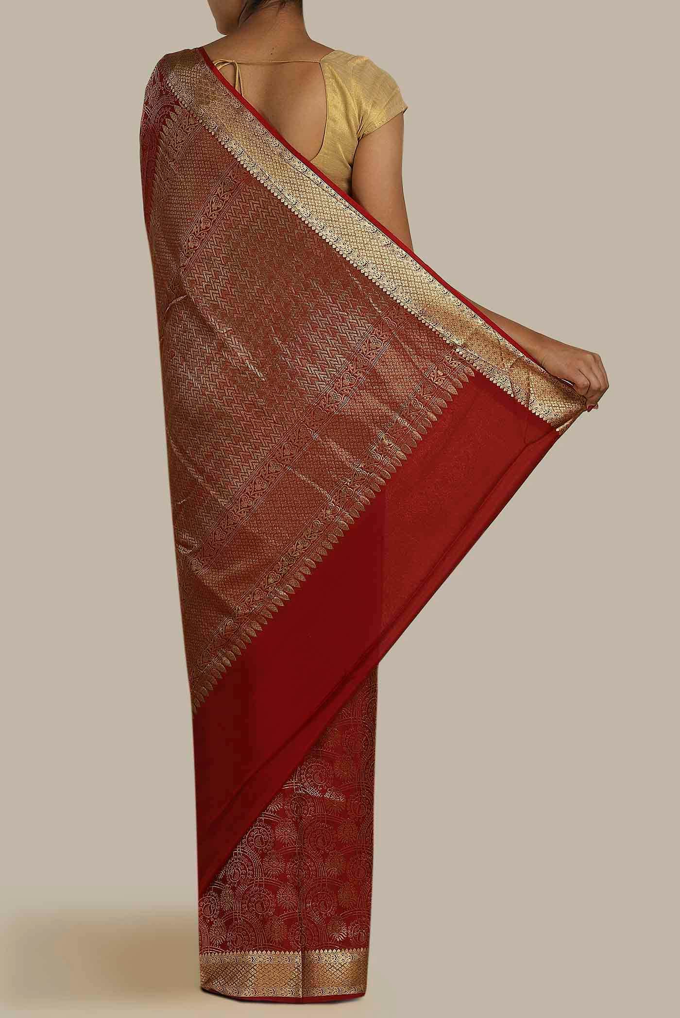 Maroon Mysore Crepe Saree