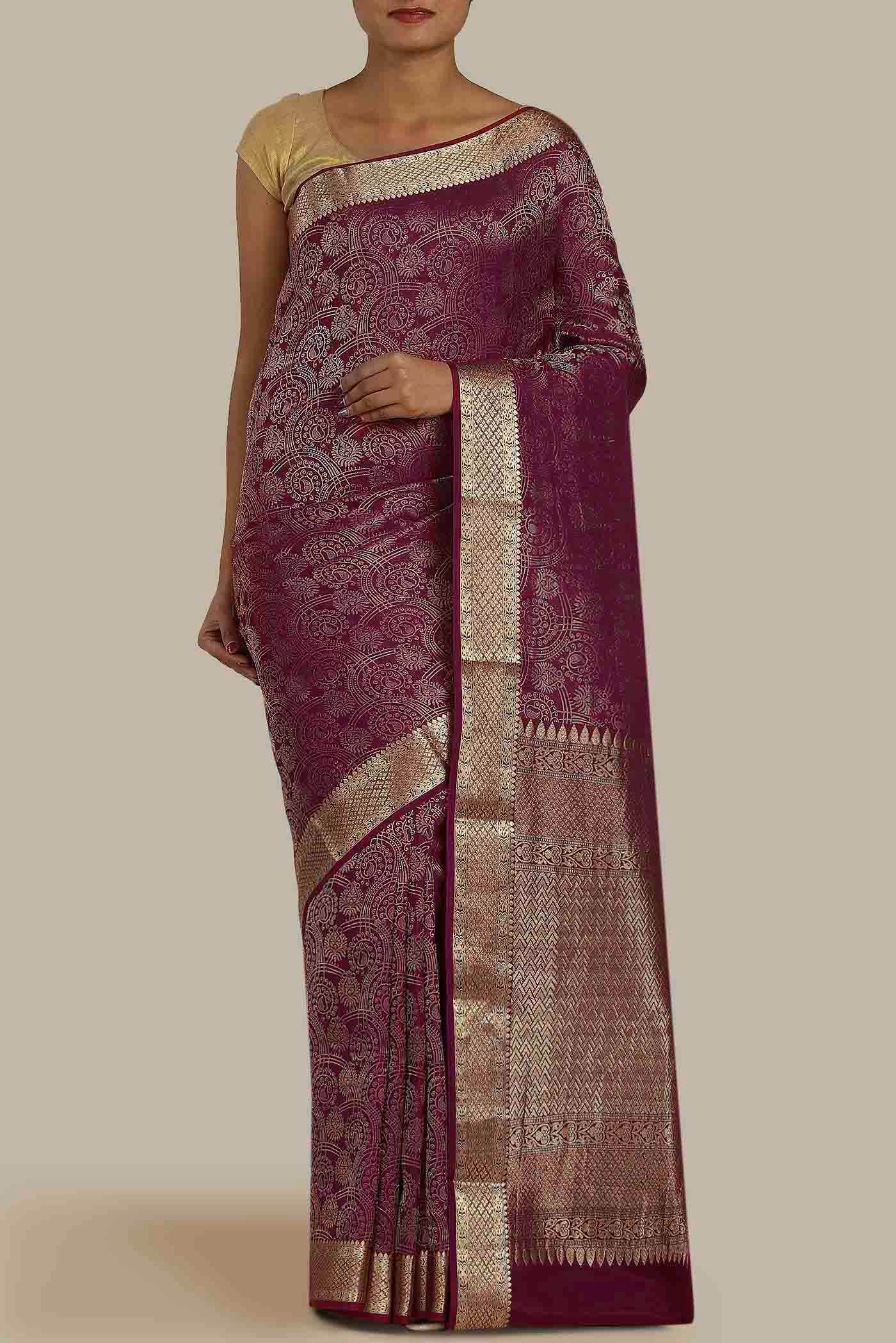 Purple Mysore Crepe Saree