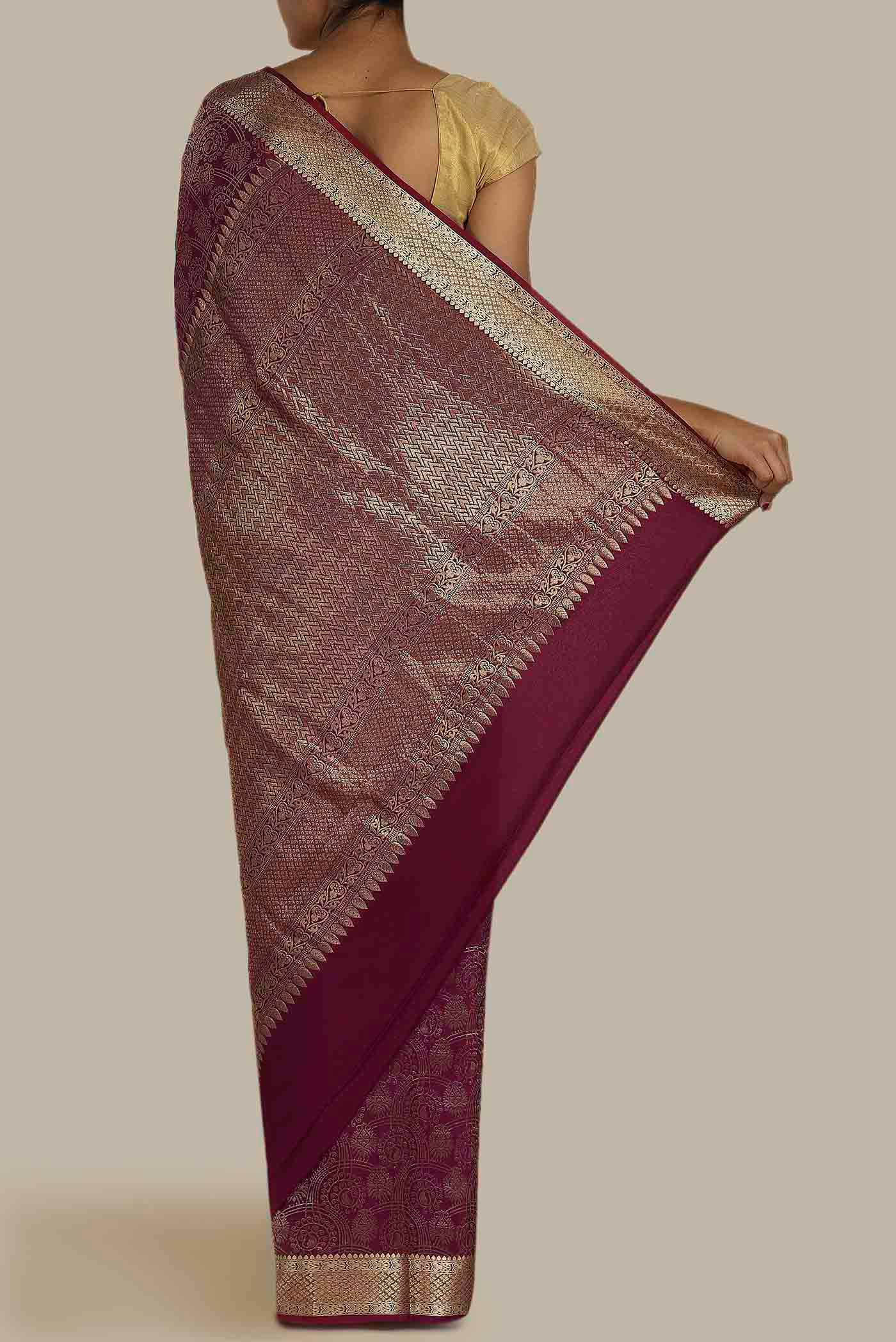 Purple Mysore Crepe Saree
