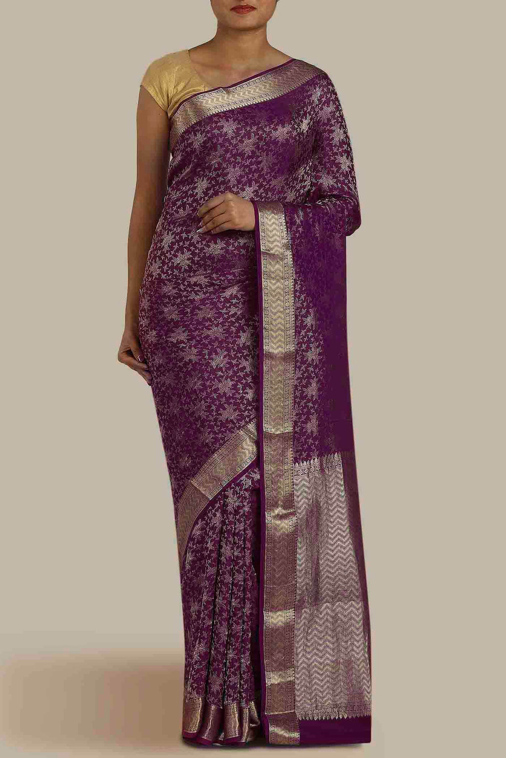 Purple Mysore Crepe Saree