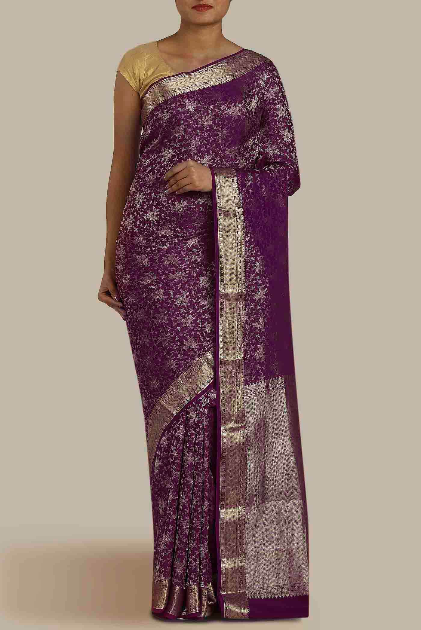 Purple Mysore Crepe Saree