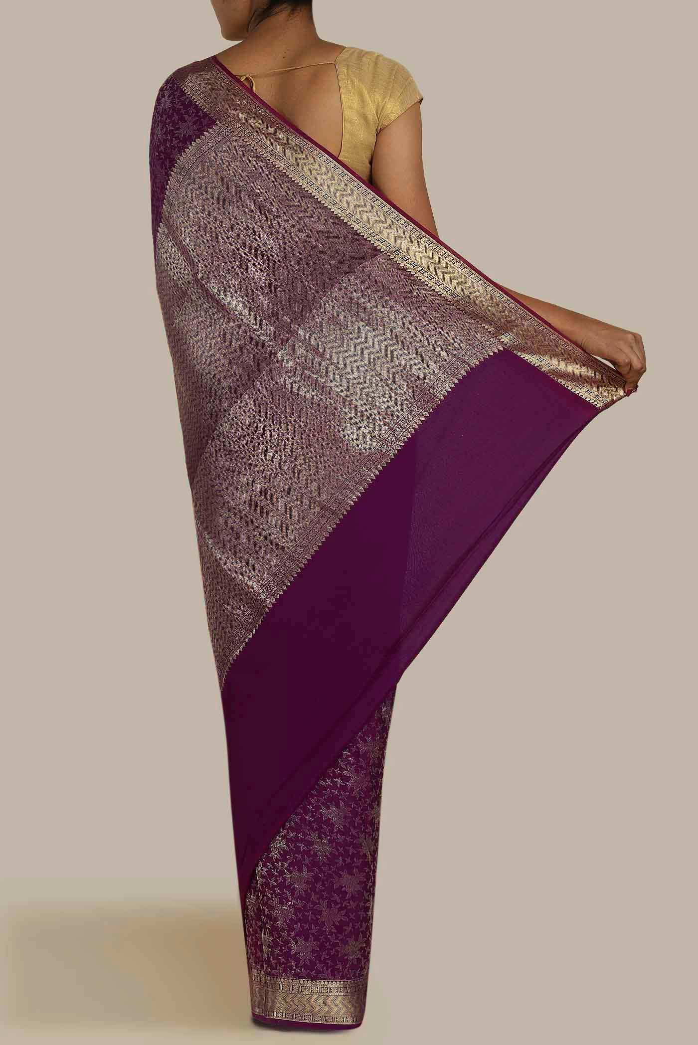 Purple Mysore Crepe Saree