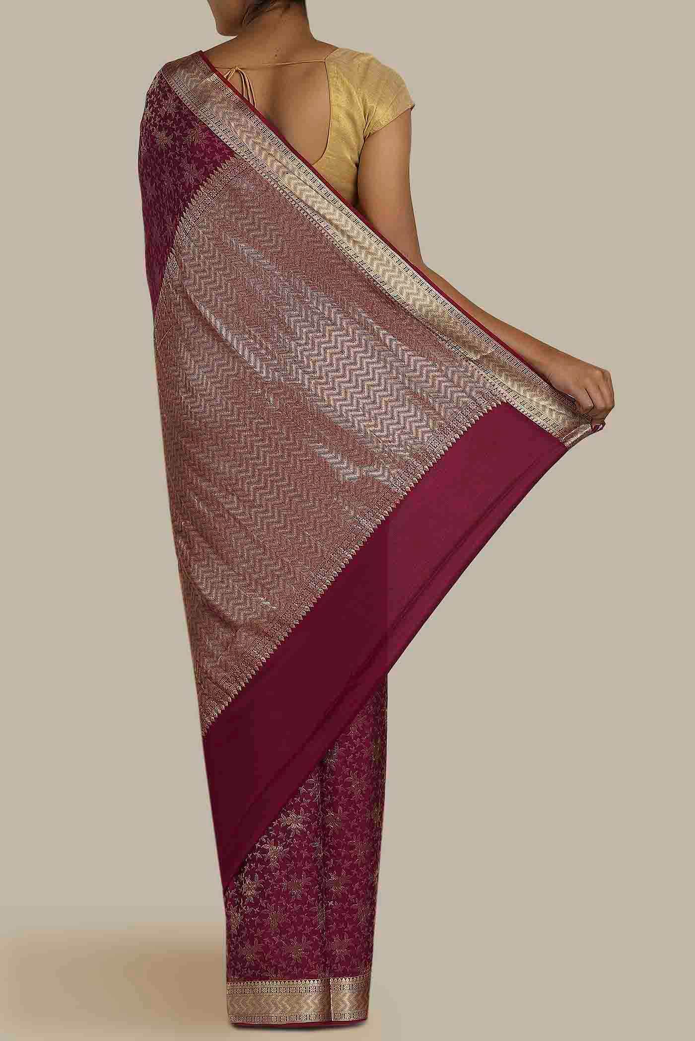 Maroon Mysore Crepe Saree