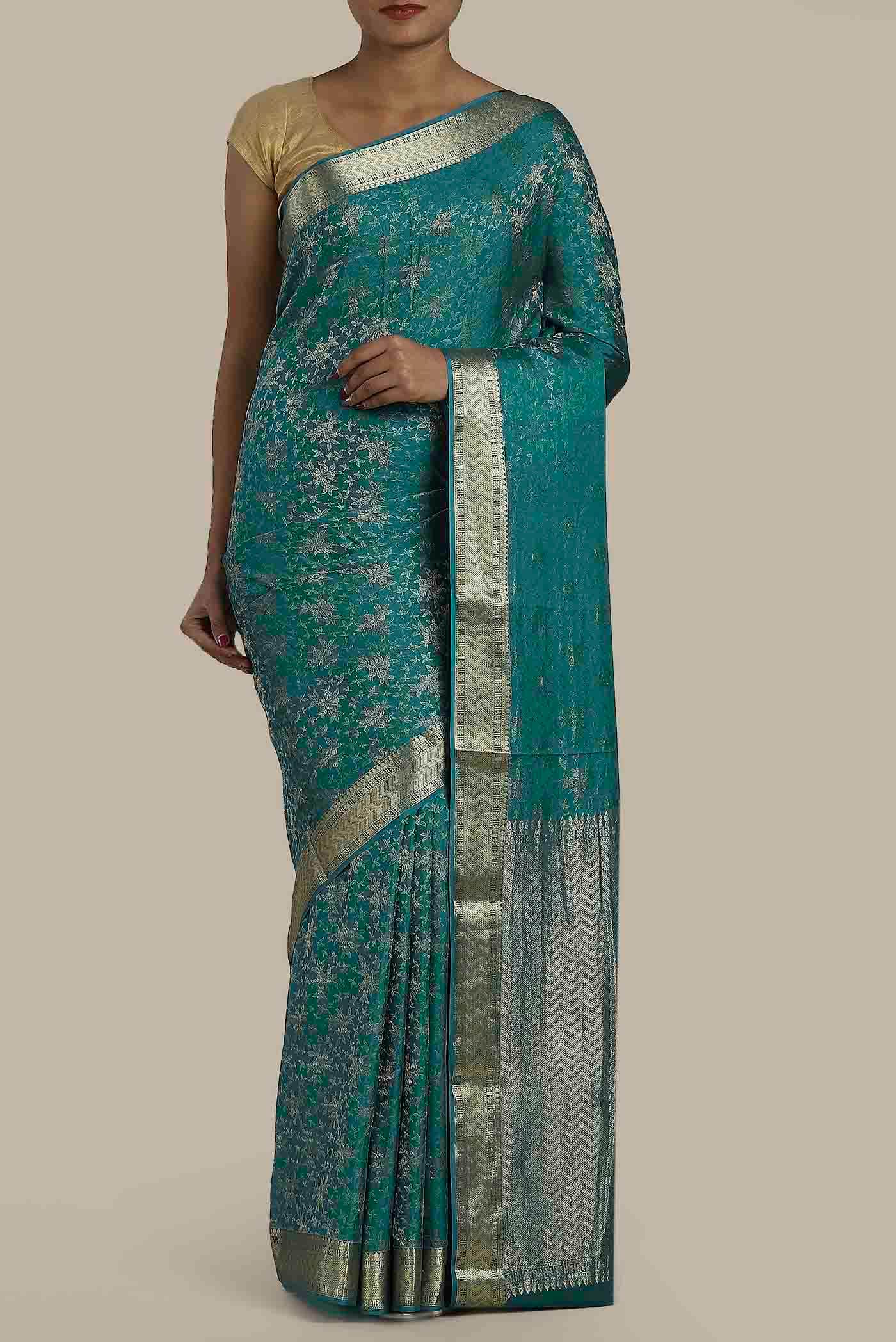 Blue Mysore Crepe Saree