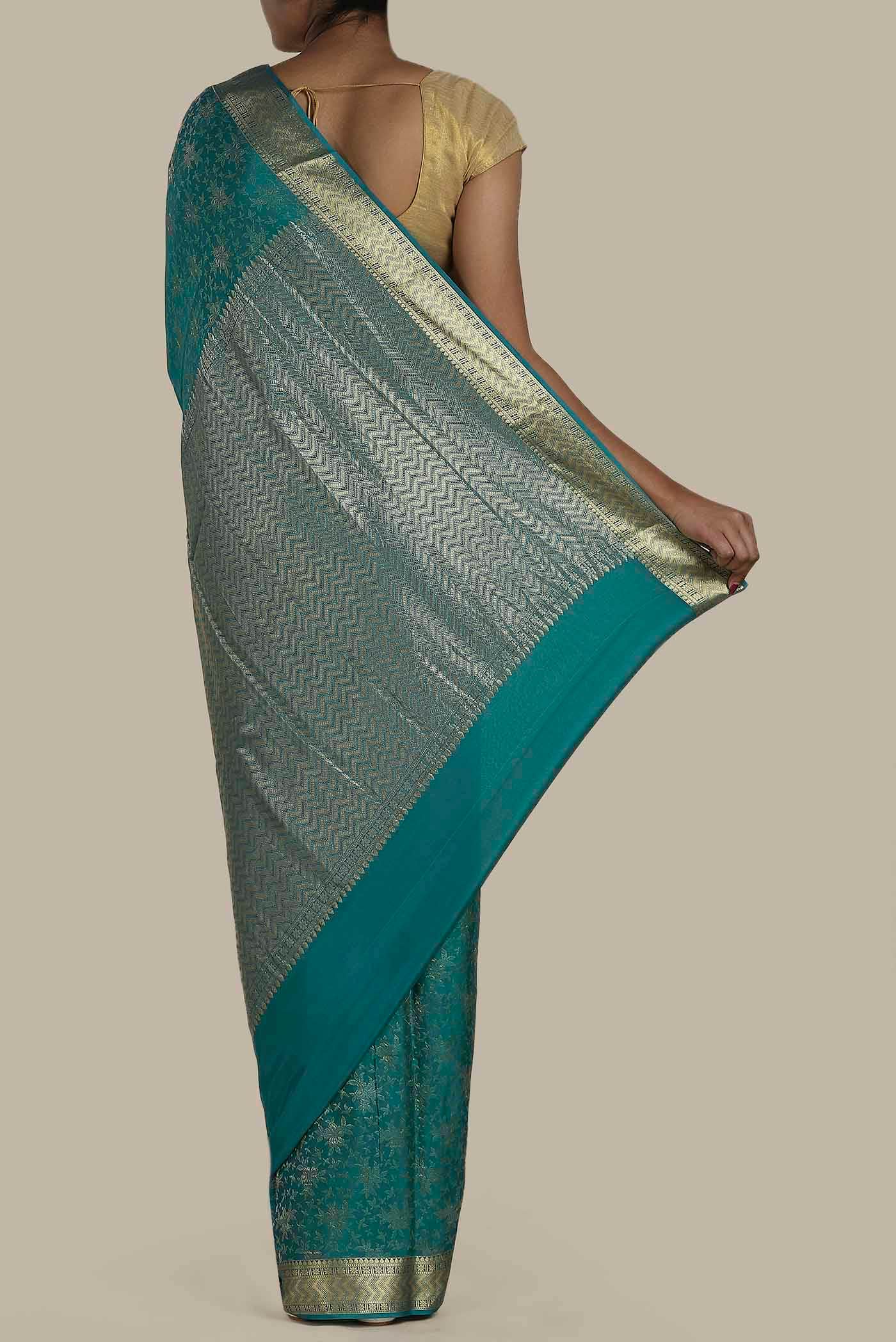 Blue Mysore Crepe Saree