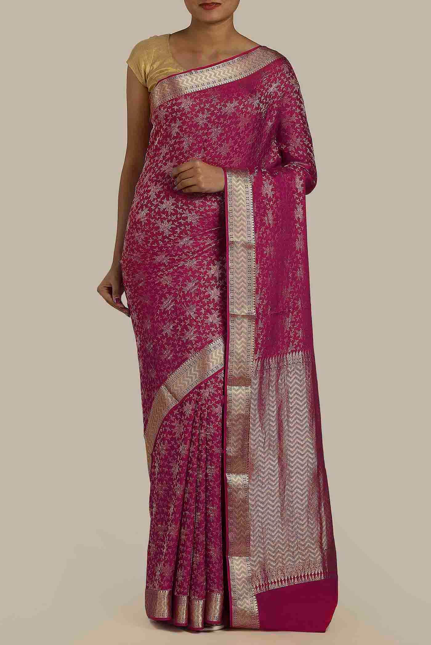 Pink Mysore Crepe Saree