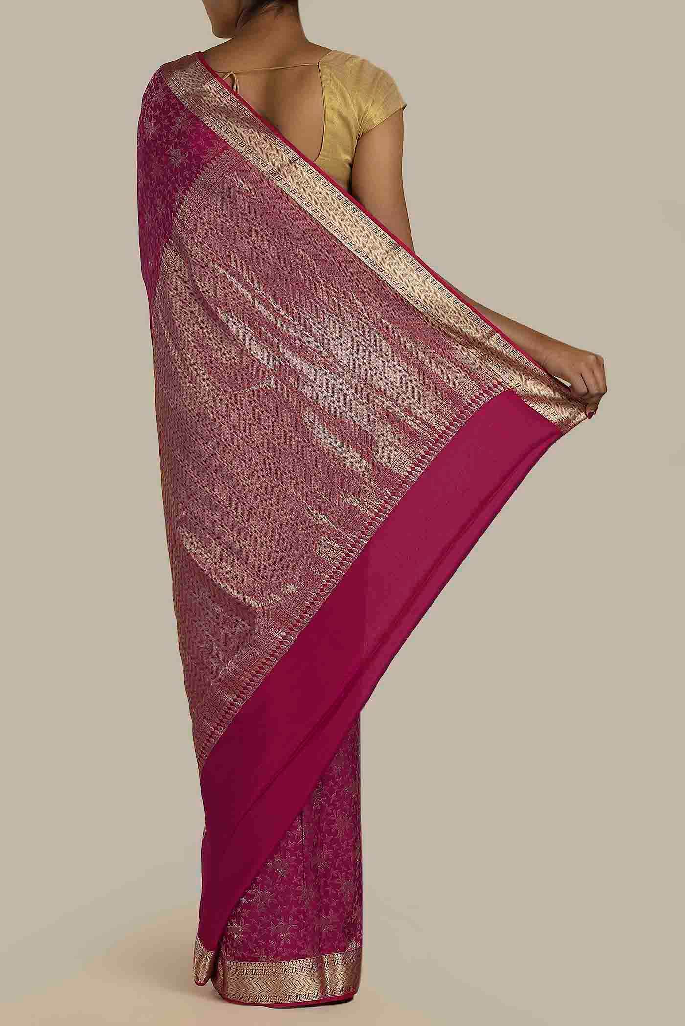 Pink Mysore Crepe Saree