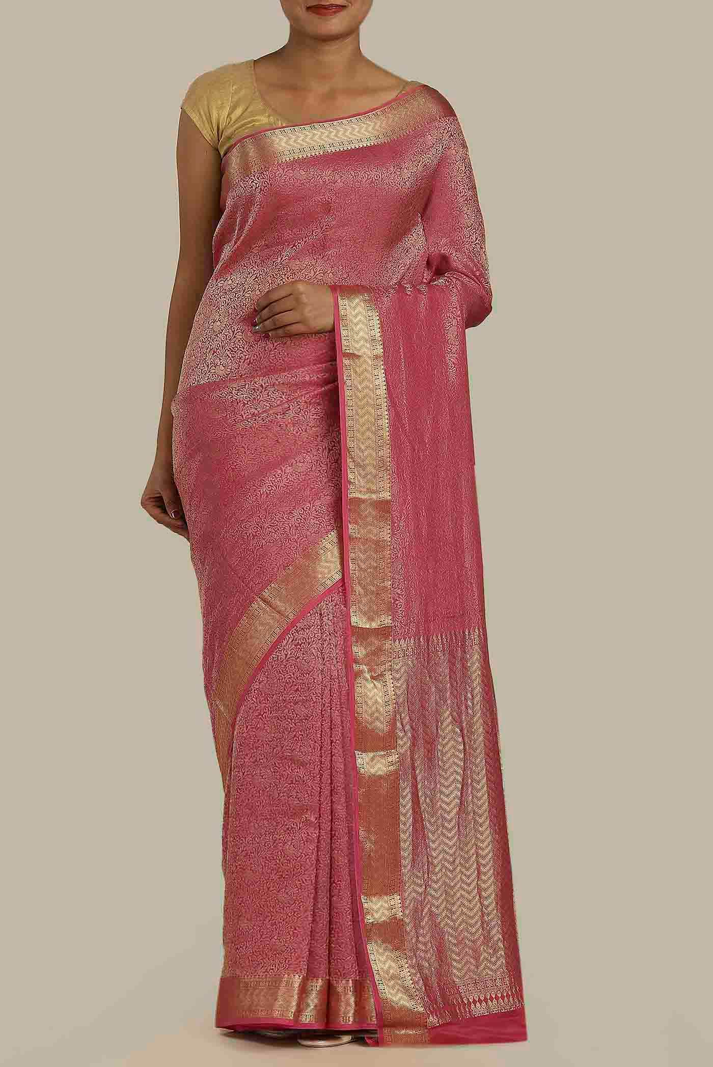 Pink Mysore Crepe Saree