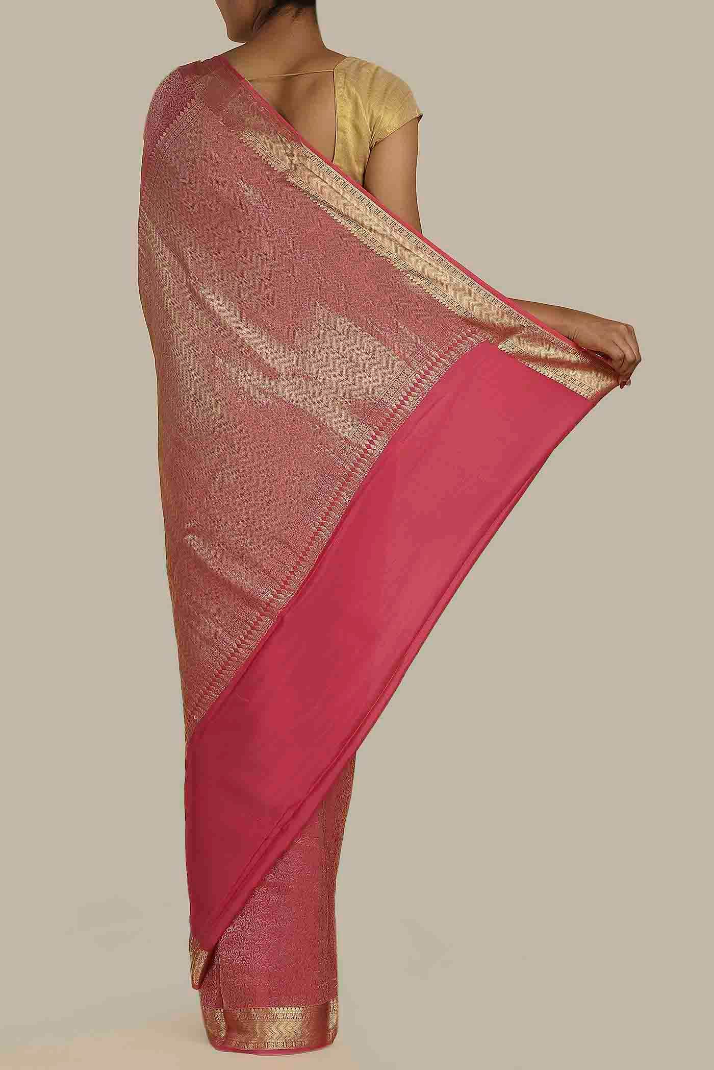 Pink Mysore Crepe Saree