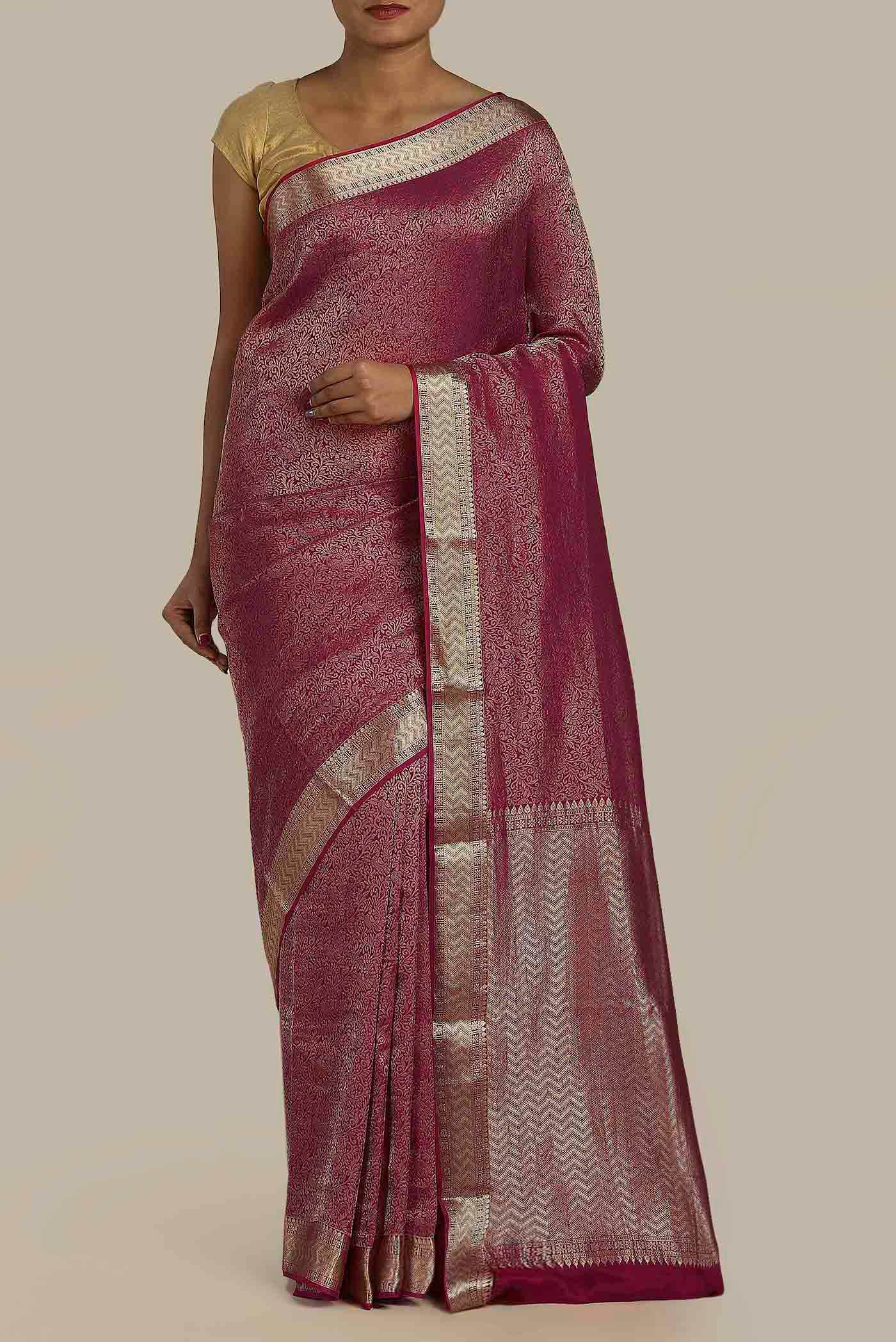 Pink Mysore Crepe Saree