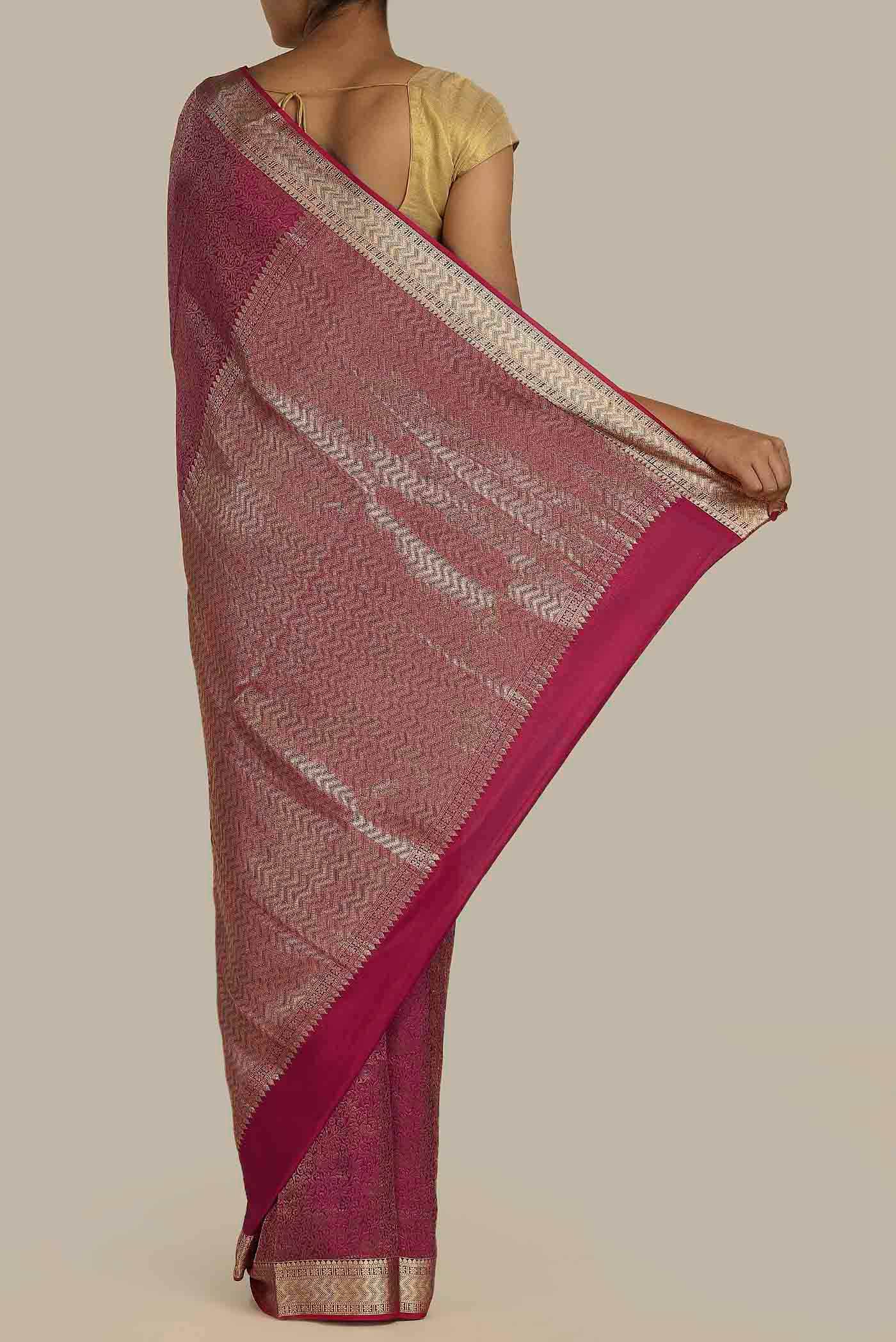Pink Mysore Crepe Saree