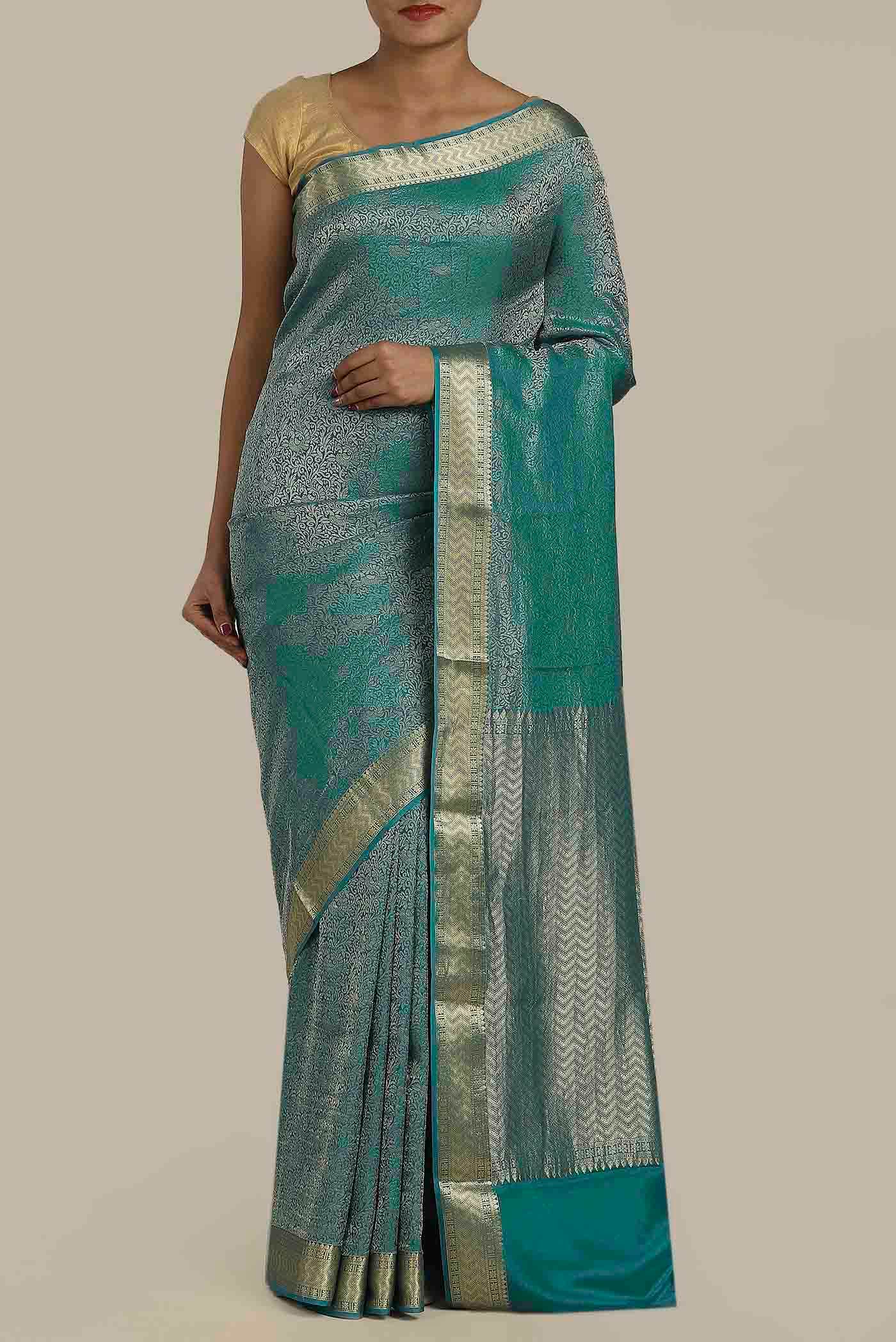Blue Mysore Crepe Saree
