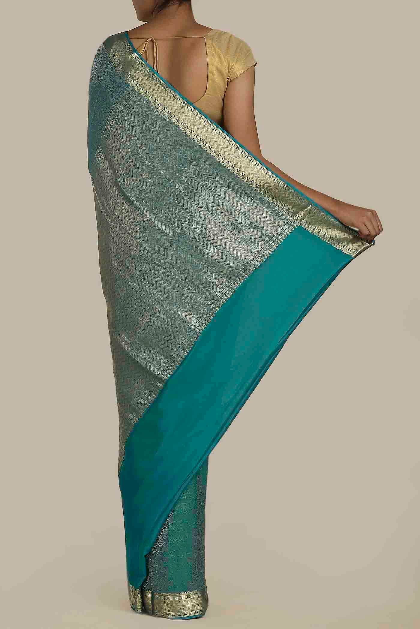 Blue Mysore Crepe Saree