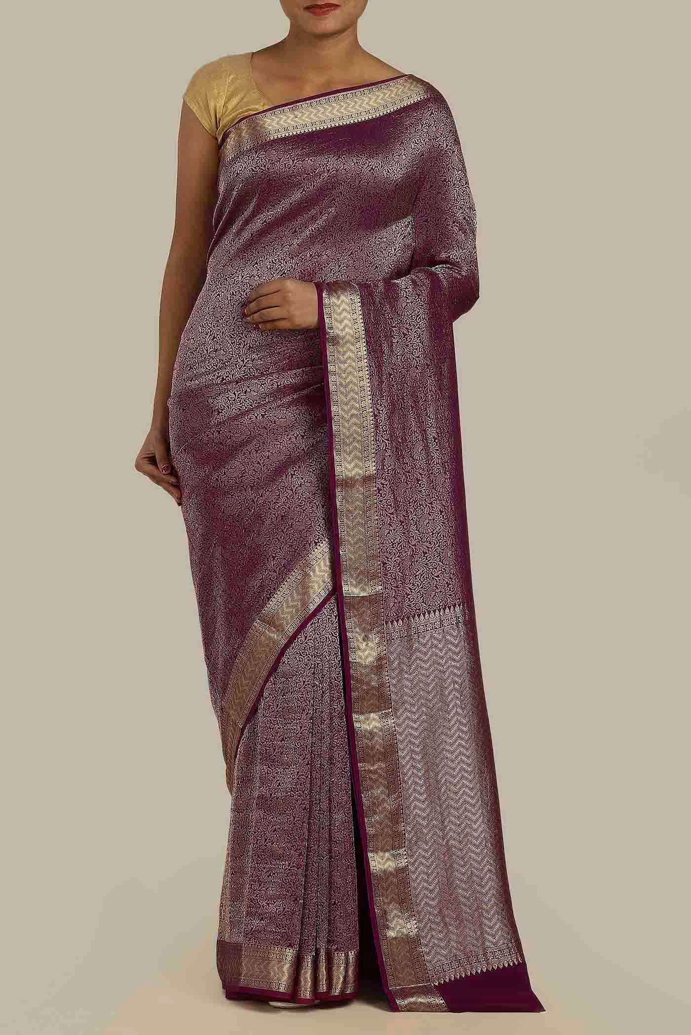 Purple Mysore Crepe Saree