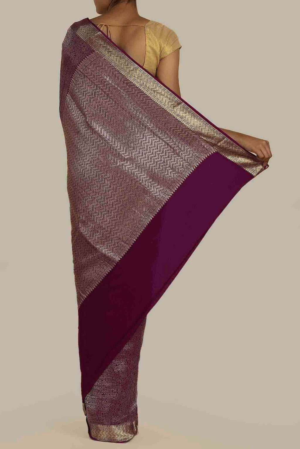 Purple Mysore Crepe Saree
