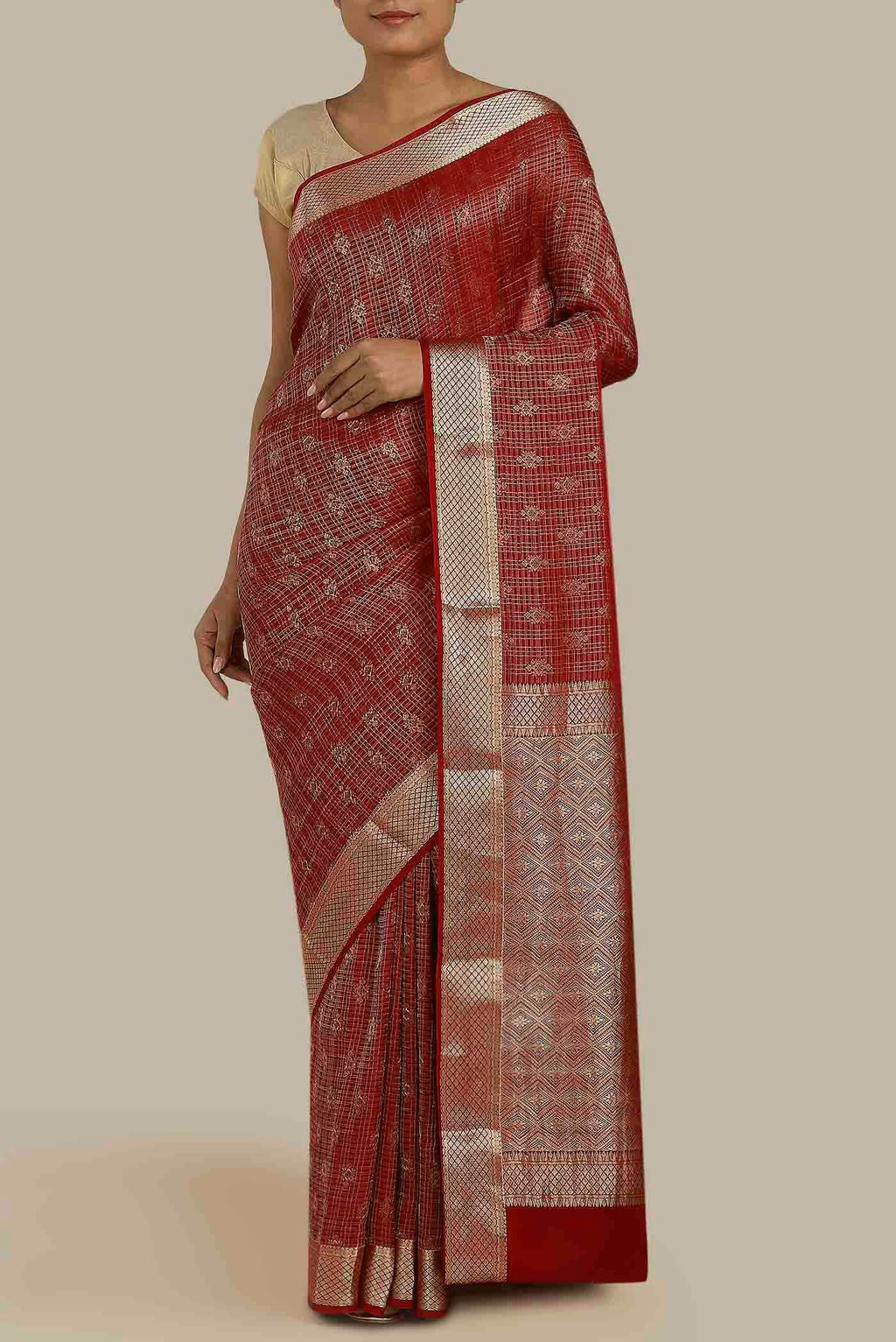 Maroon Mysore Crepe Saree